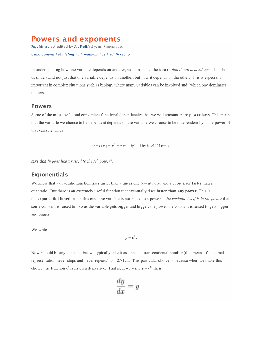 Powers and Exponents Page Historylast Edited by Joe Redish 2 Years, 8 Months Ago Class Content >Modeling with Mathematics > Math Recap