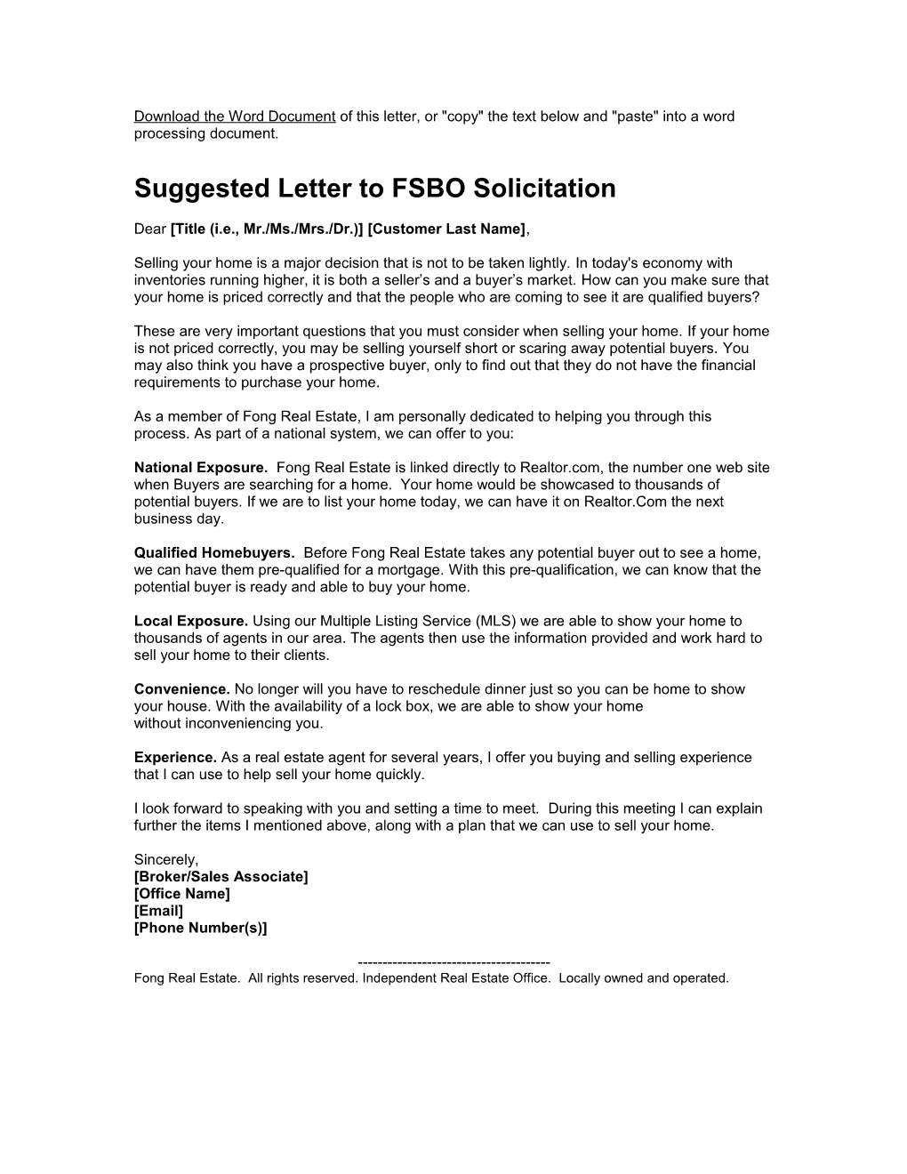 Marketing Letter - FSBO Solicitation