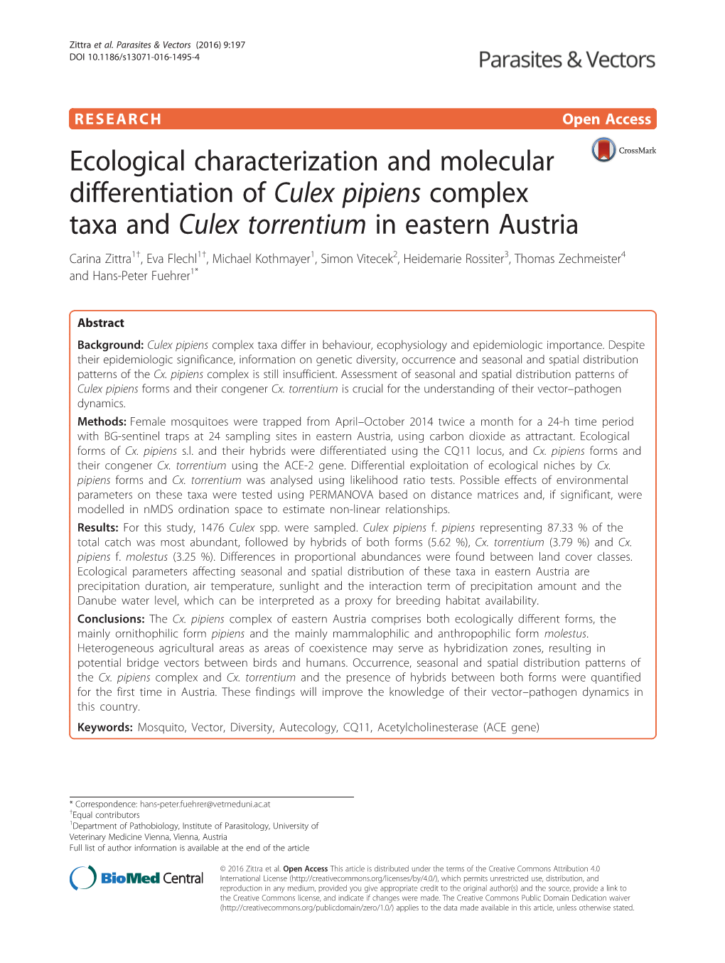 Ecological Characterization and Molecular Differentiation of Culex
