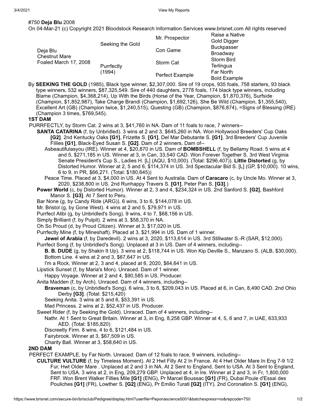 750 Deja Blu 2008 on 04-Mar-21 (C) Copyright 2021 Bloodstock Research Information Services All Rights Reserved Raise a Native Mr