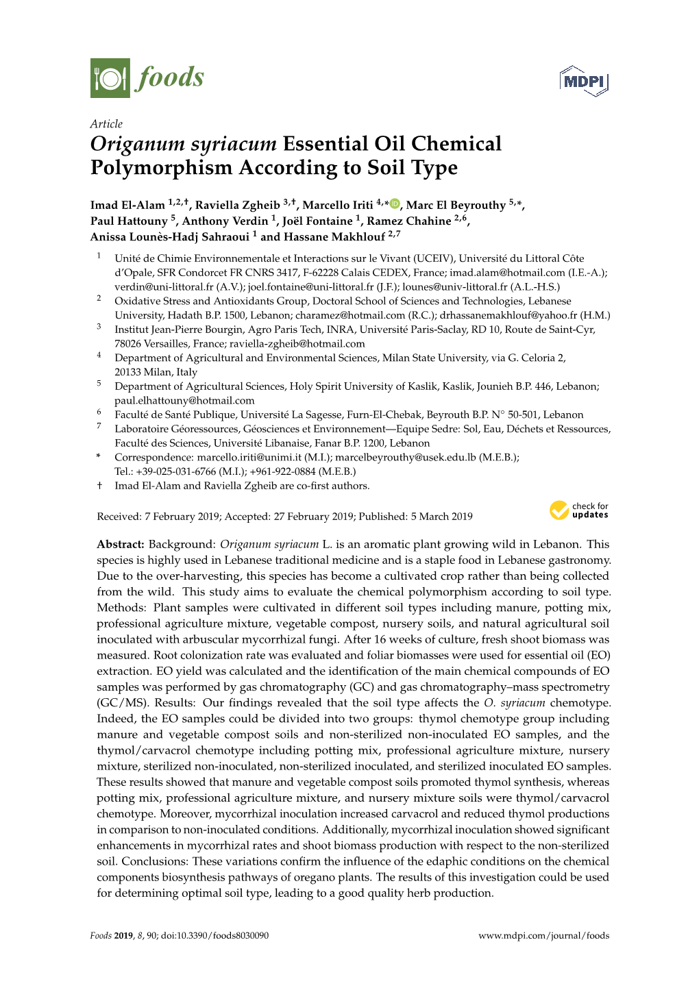 Origanum Syriacum Essential Oil Chemical Polymorphism According to Soil Type