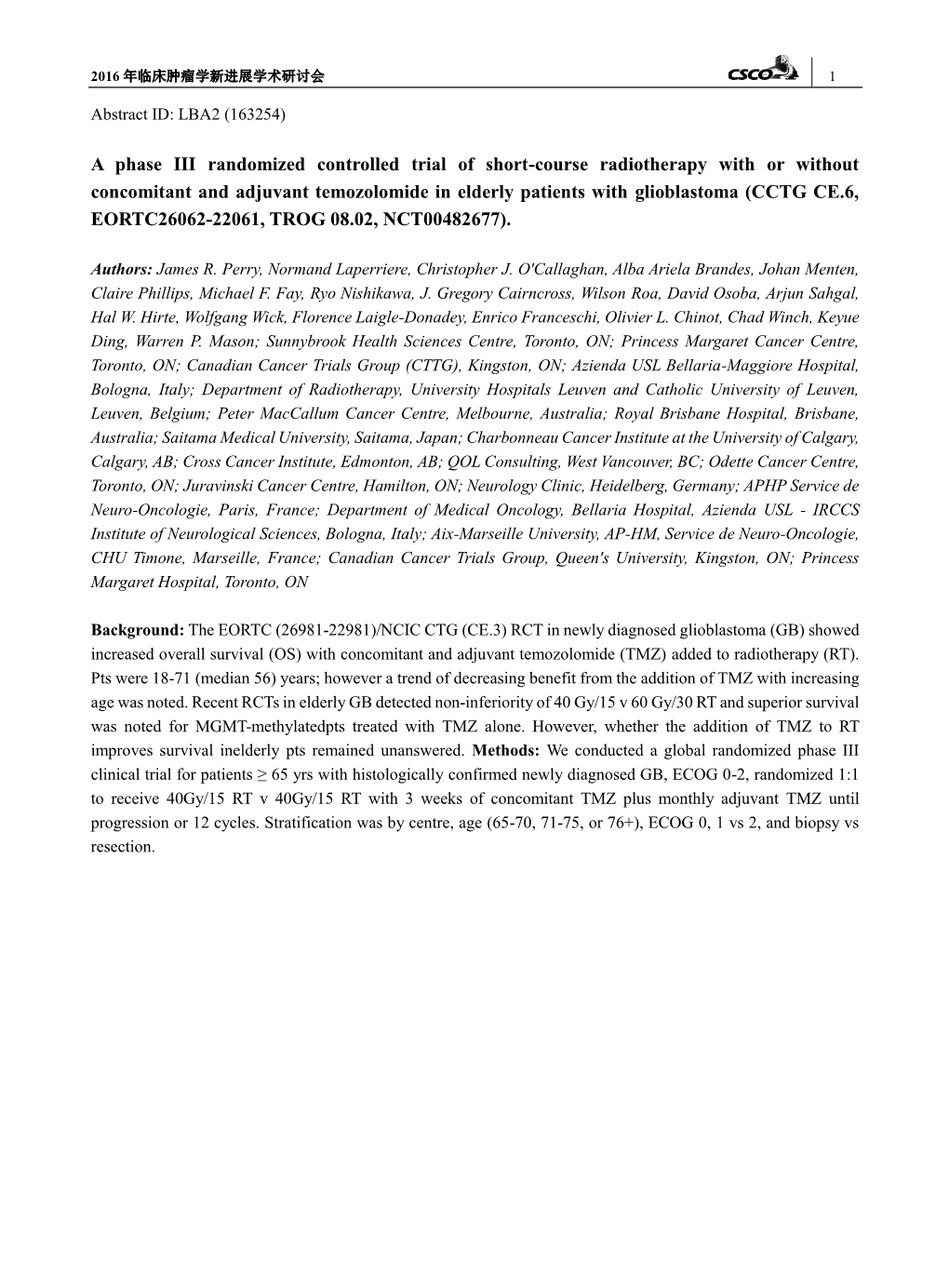 A Phase III Randomized Controlled Trial of Short-Course Radiotherapy with Or