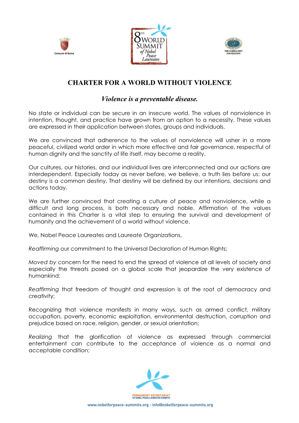 Charter for a World Without Violence