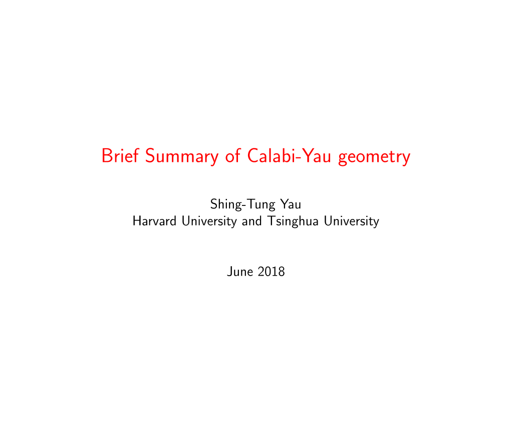 @Let@Token Brief Summary of Calabi-Yau Geometry
