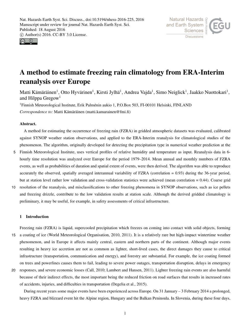 A Method to Estimate Freezing Rain Climatology from ERA-Interim