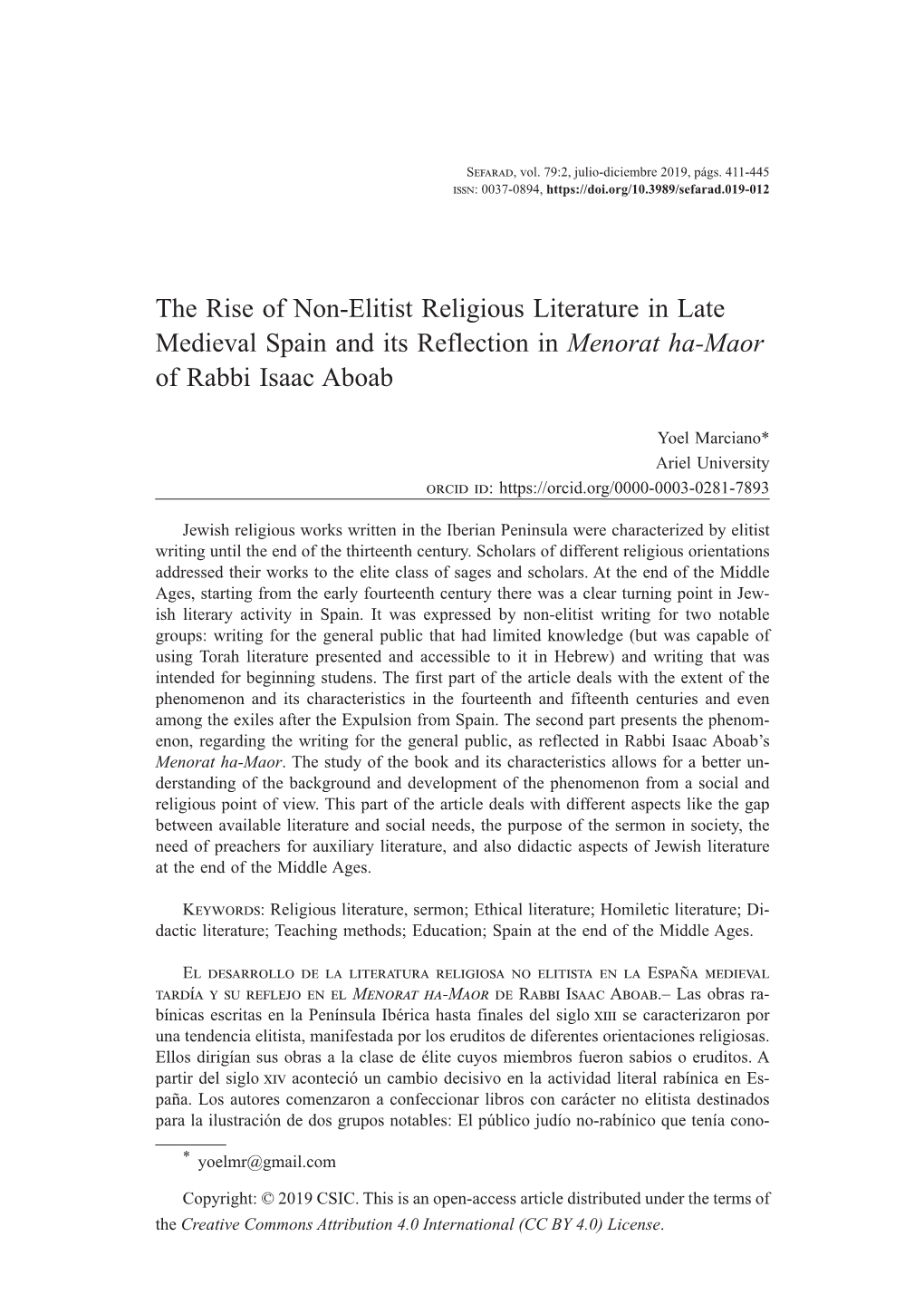 El Desarrollo De La Literatura Religiosa No Elitista En La España Medieval