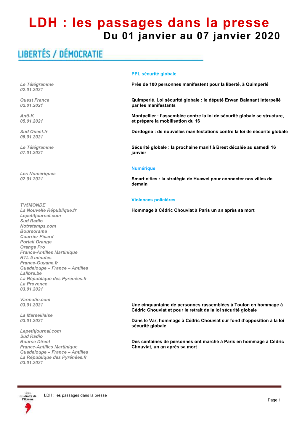 Télécharger La Revue De Presse Du 1Er Au 7 Janvier 2021