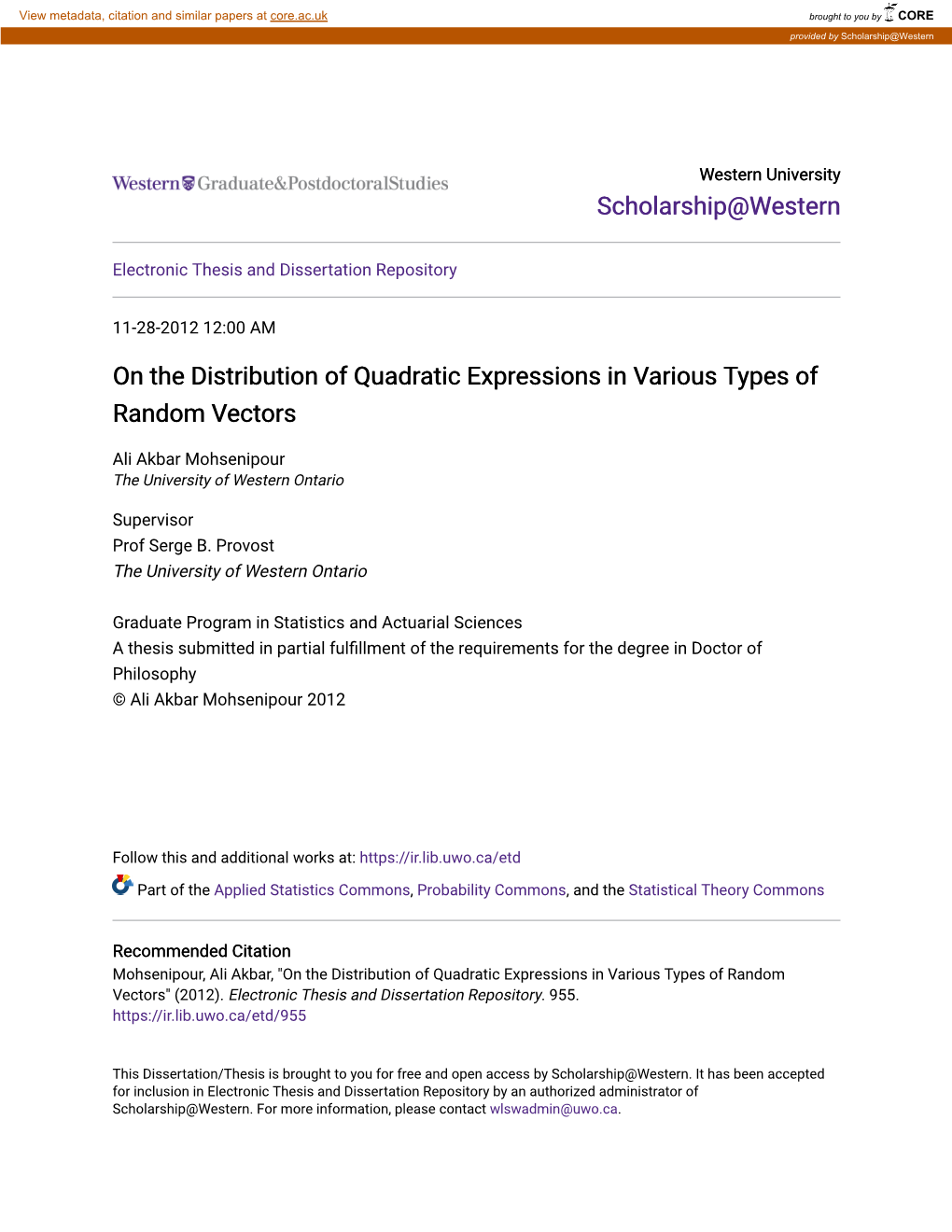 On the Distribution of Quadratic Expressions in Various Types of Random Vectors
