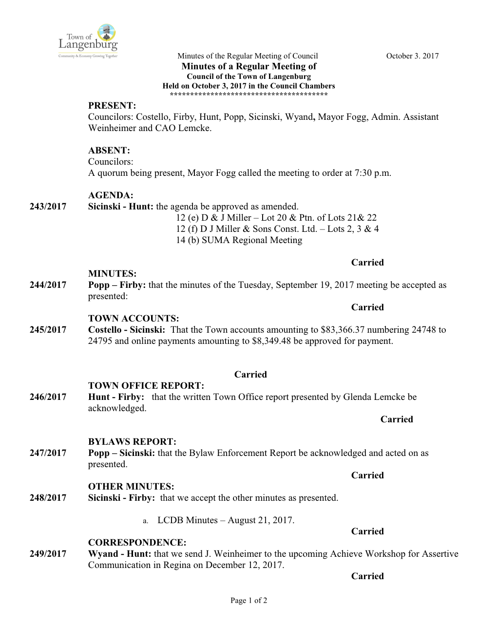 Council of the Town of Langenburg