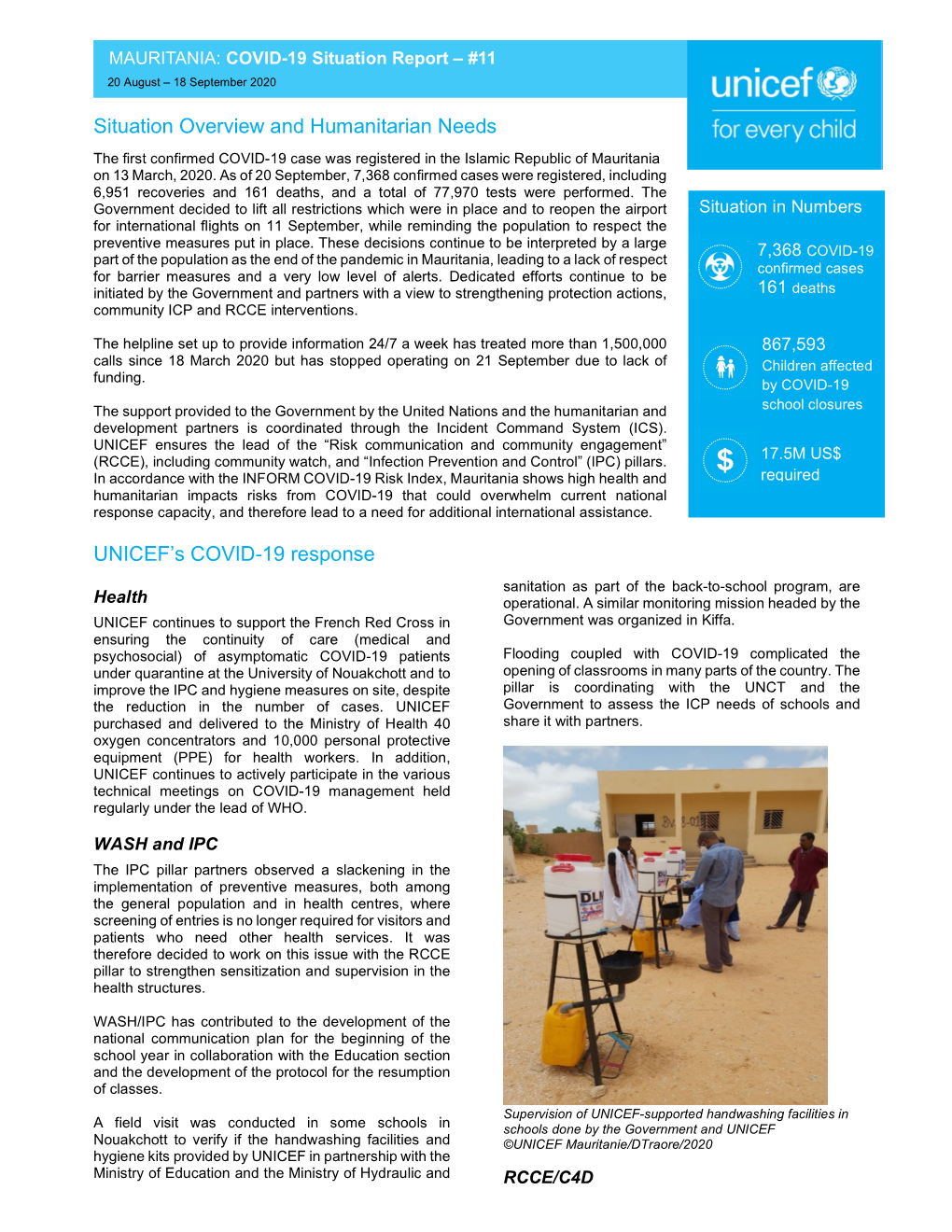 Situation Overview and Humanitarian Needs UNICEF's COVID-19 Response