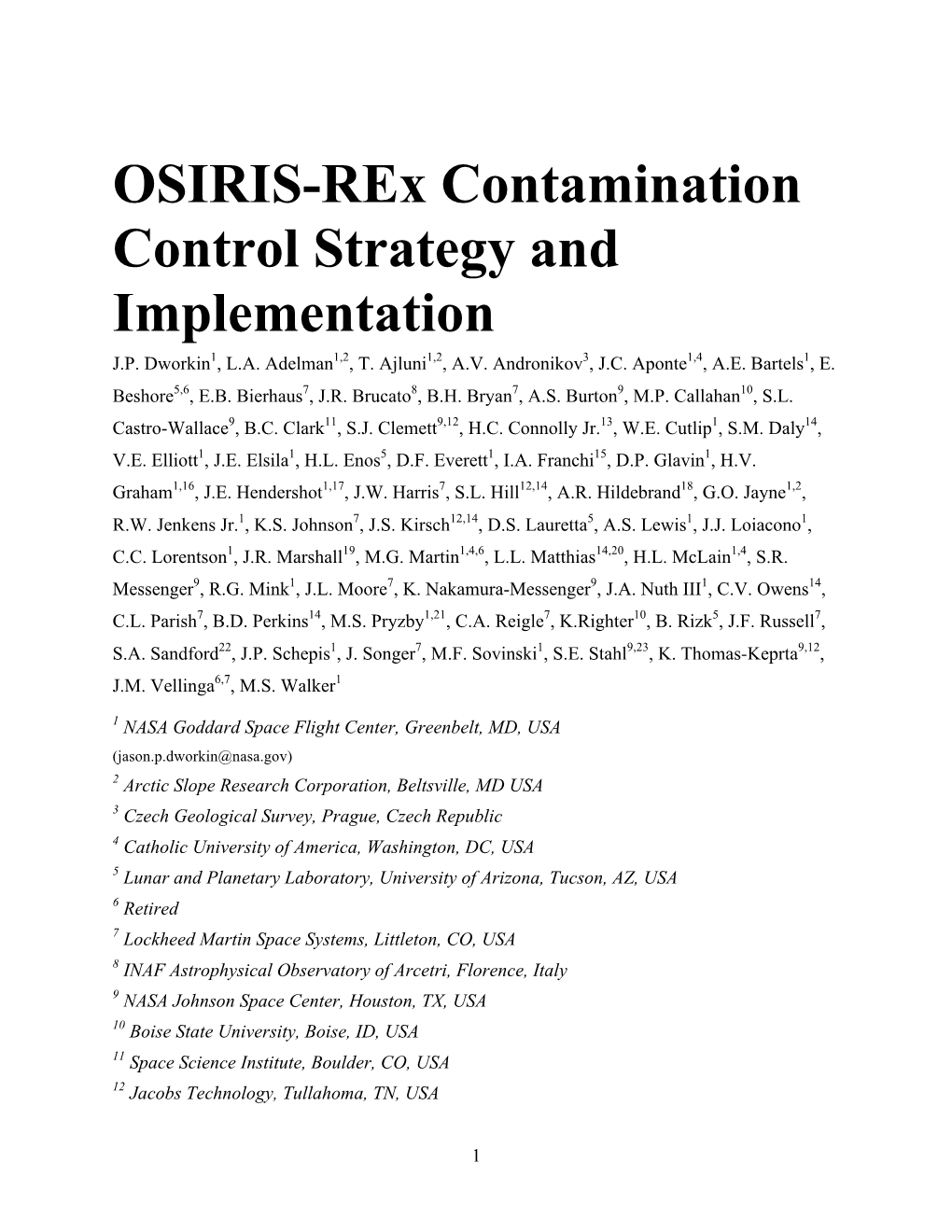 OSIRIS-Rex Contamination Control Strategy and Implementation J.P