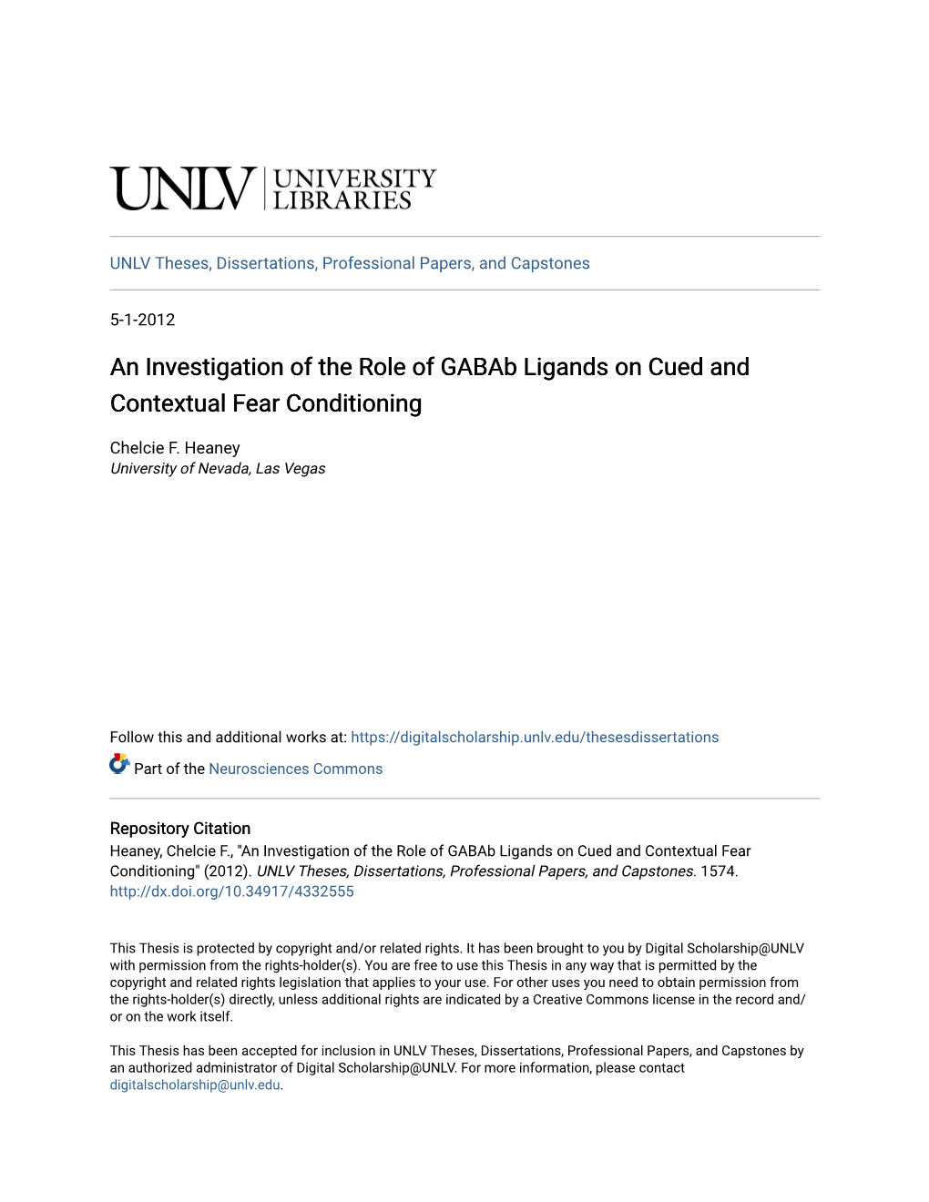 An Investigation of the Role of Gabab Ligands on Cued and Contextual Fear Conditioning