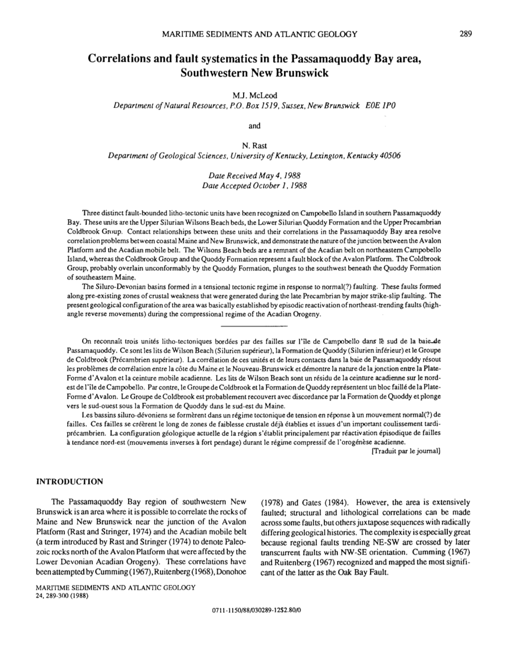 Correlations and Fault Systematics in the Passamaquoddy Bay Area, Southwestern New Brunswick