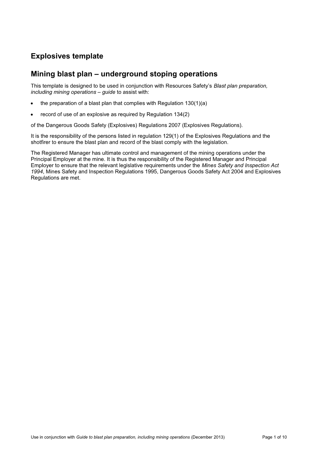 DGS - Template - Mining Blast Plan - Underground Stoping Operations