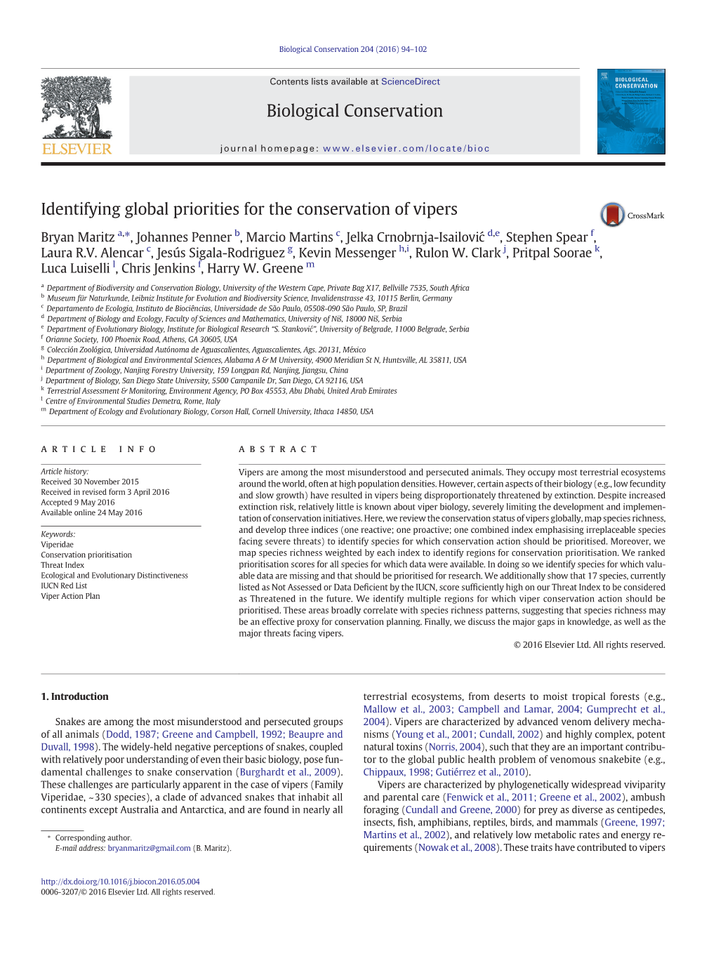 Identifying Global Priorities for the Conservation of Vipers