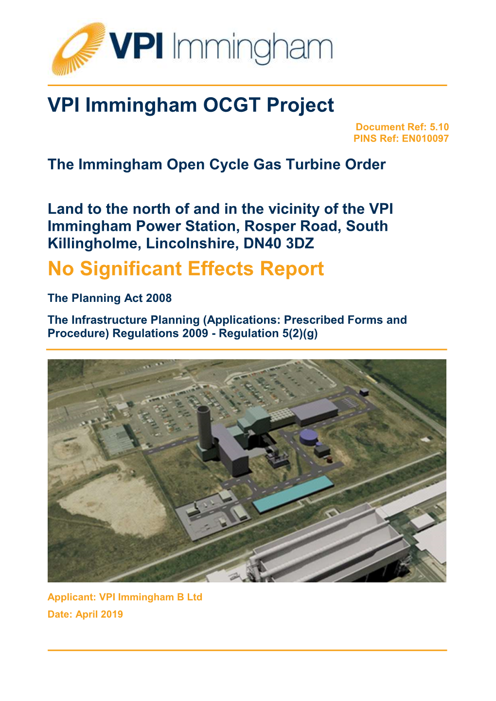 VPI Immingham OCGT Project No Significant Effects Report