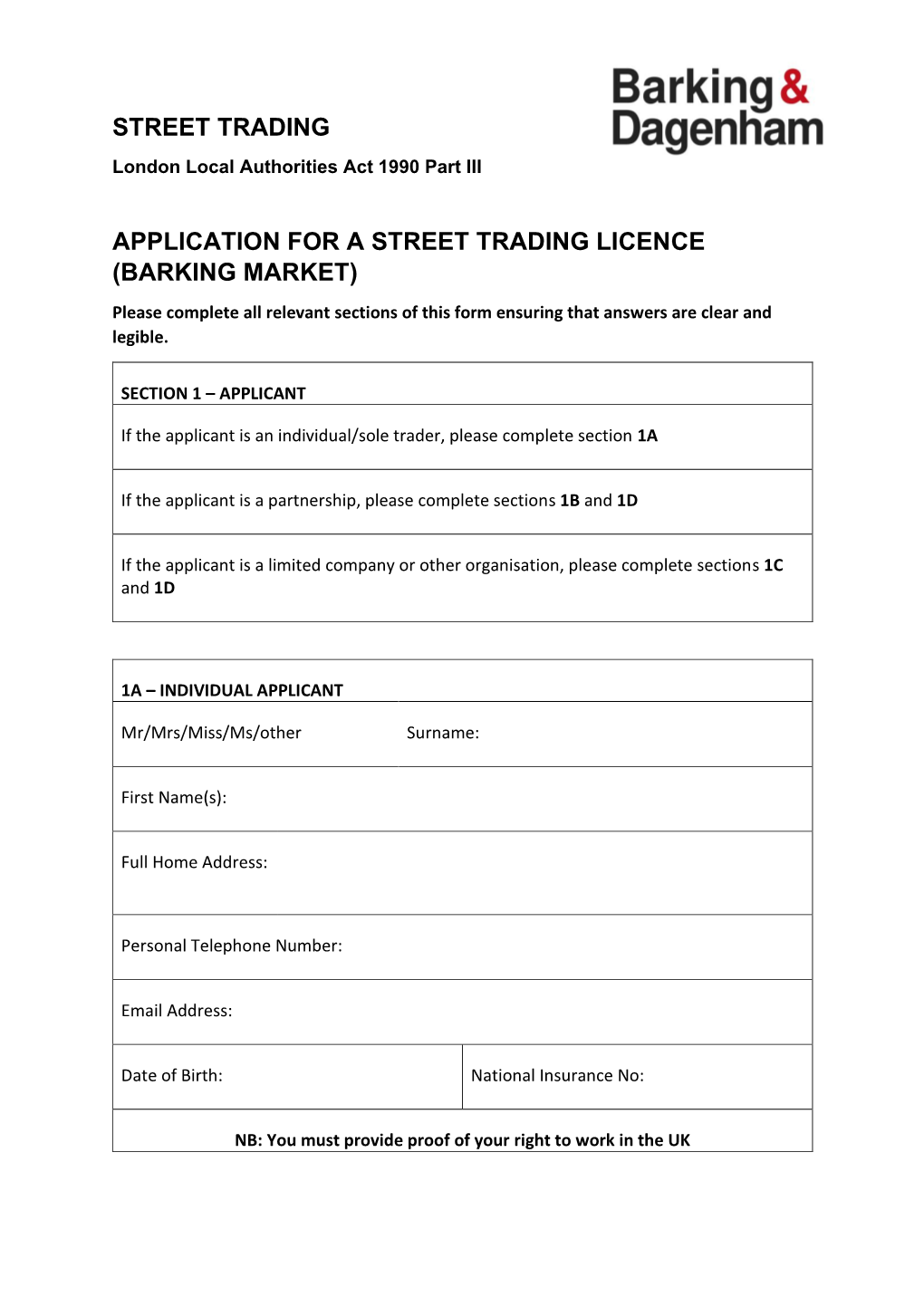 Application for a Market Trading Licence