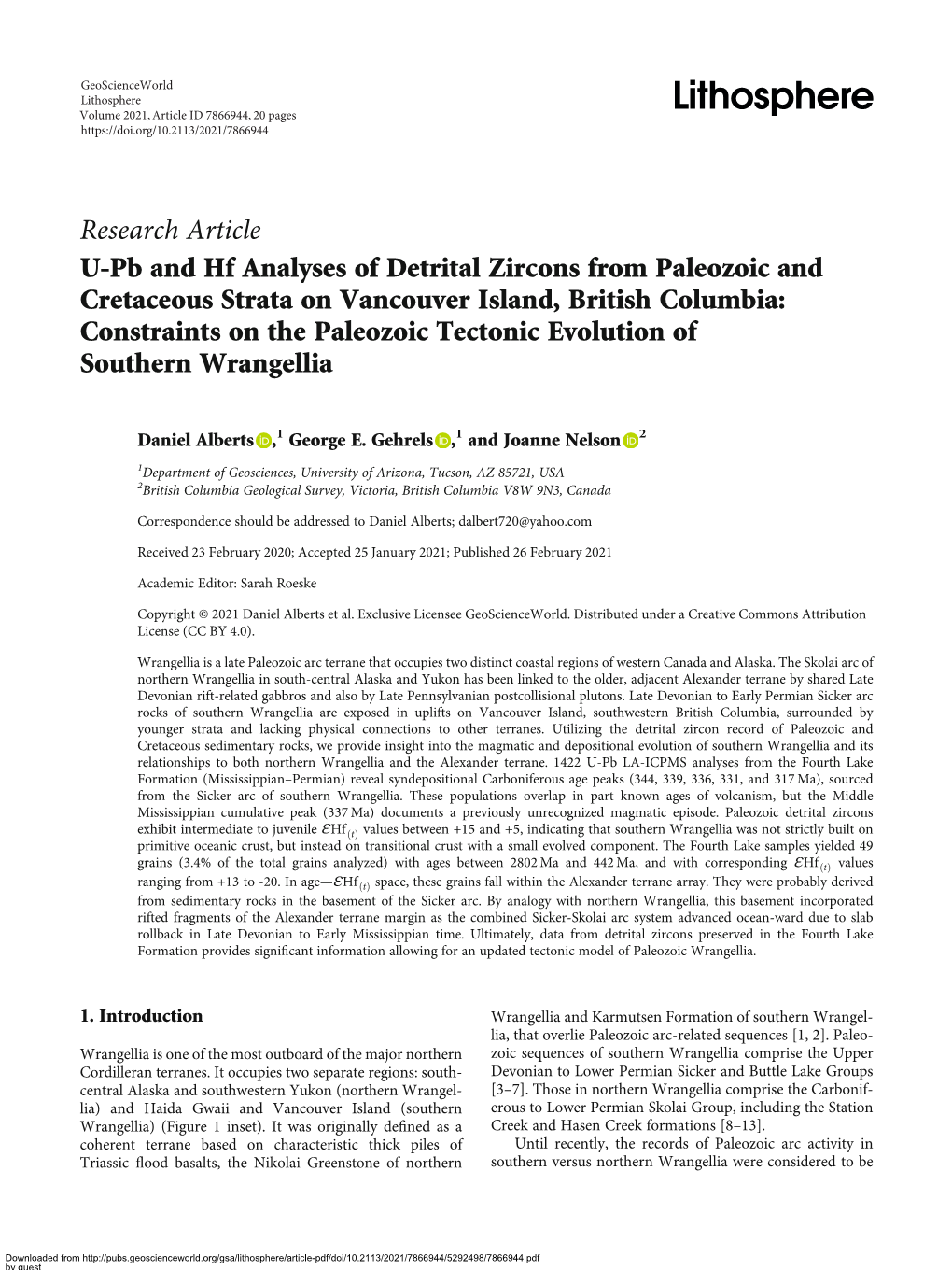 Research Article U-Pb and Hf Analyses of Detrital Zircons from Paleozoic and Cretaceous Strata on Vancouver Island, British Colu