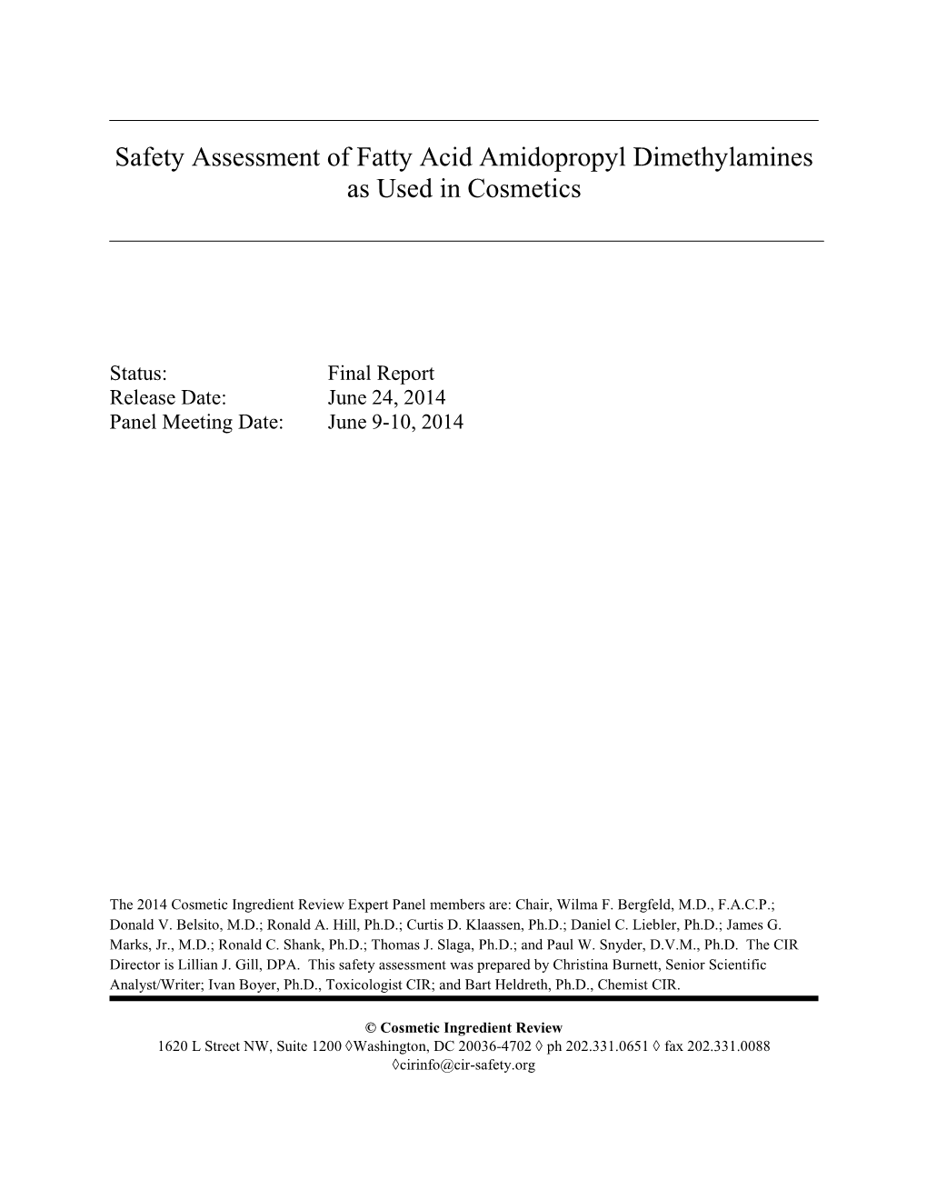 Safety Assessment of Fatty Acid Amidopropyl Dimethylamines As Used in Cosmetics