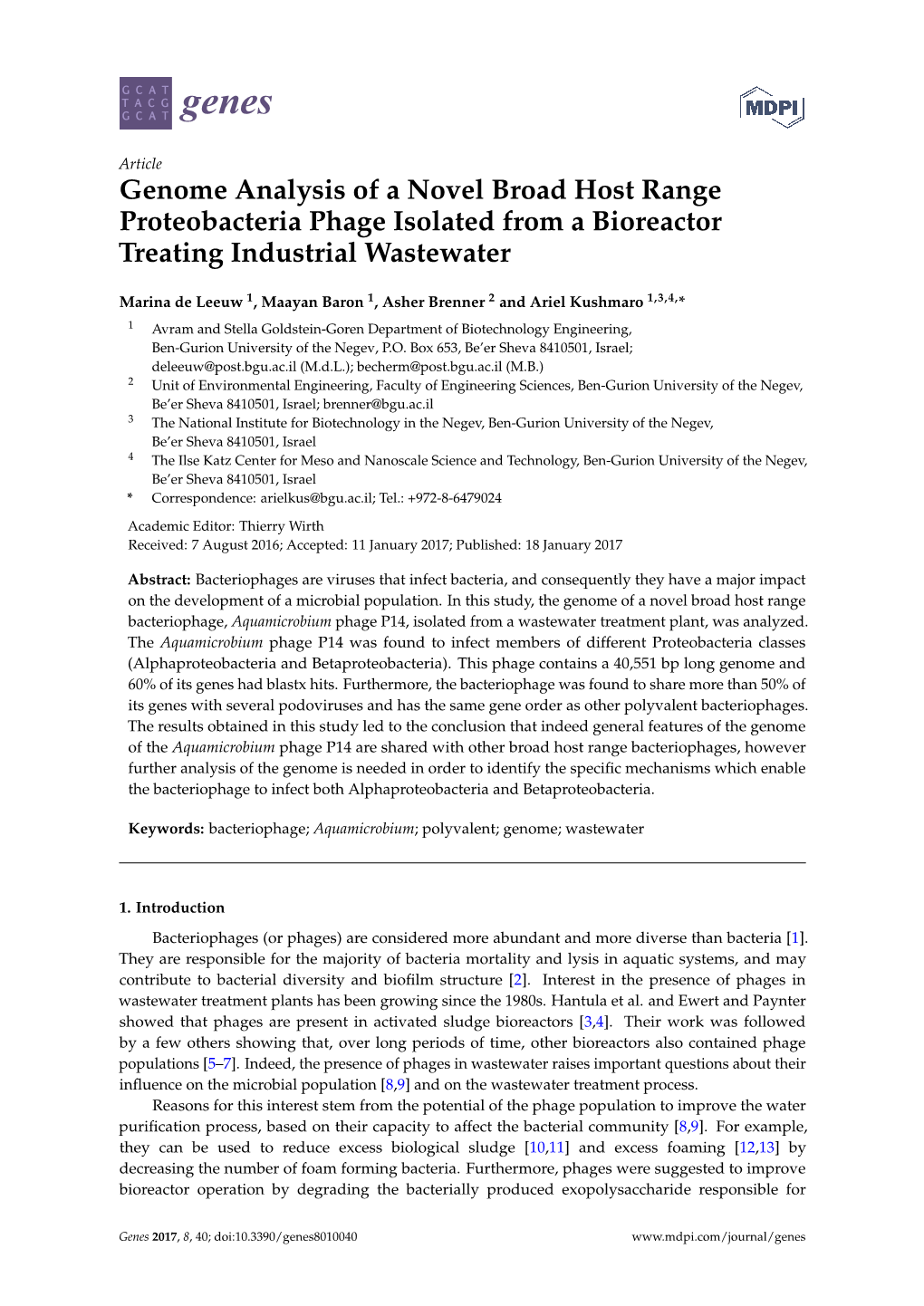 Genome Analysis of a Novel Broad Host Range Proteobacteria Phage Isolated from a Bioreactor Treating Industrial Wastewater