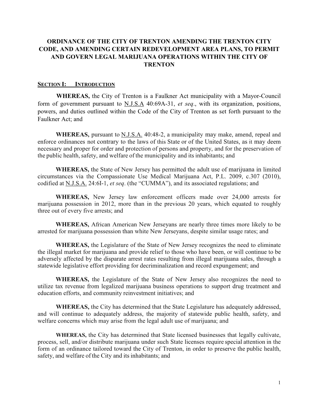 Ordinance of the City of Trenton Amending The