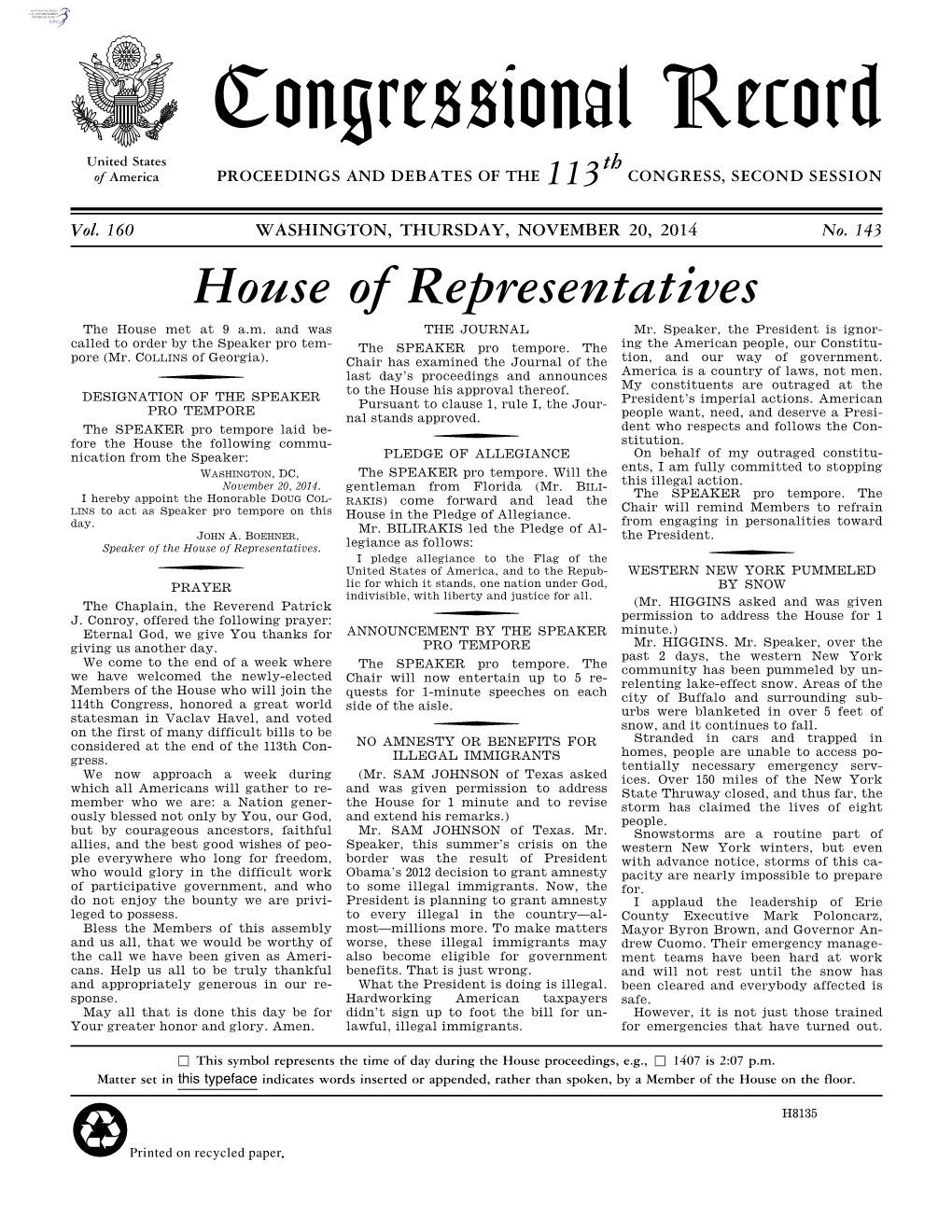 Congressional Record United States Th of America PROCEEDINGS and DEBATES of the 113 CONGRESS, SECOND SESSION