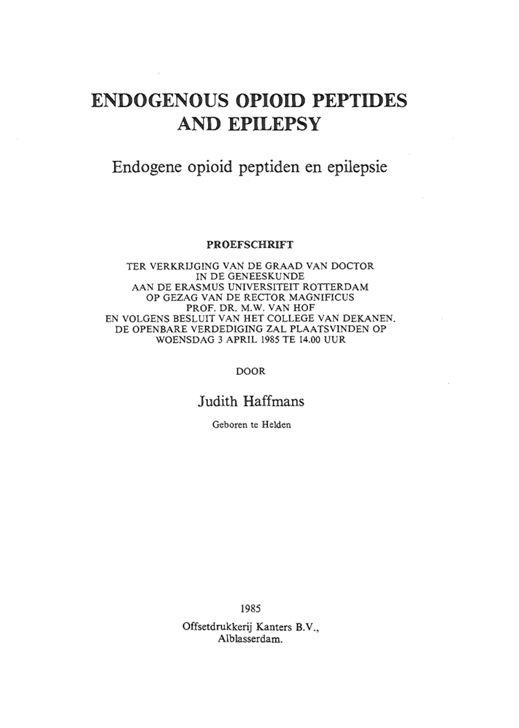 Endogenous Opioid Peptides and Epilepsy