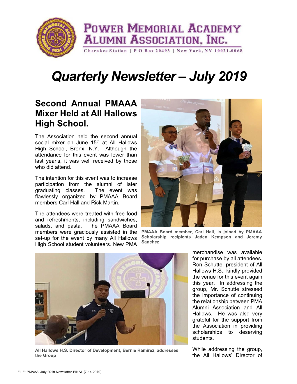 Quarterly Newsletter – July 2019 Second