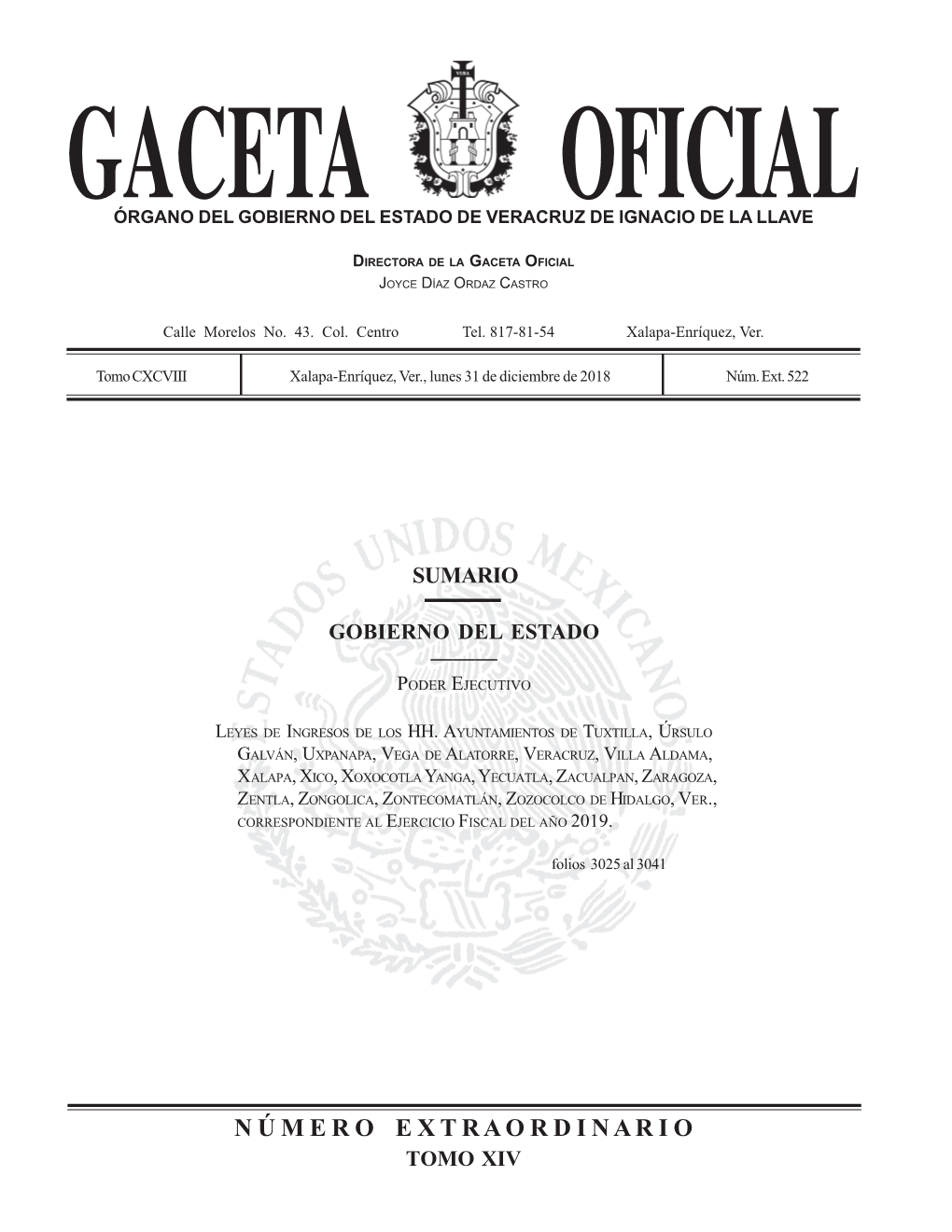 Gaceta Oficial Órgano Del Gobierno Del Estado De Veracruz De Ignacio De La Llave