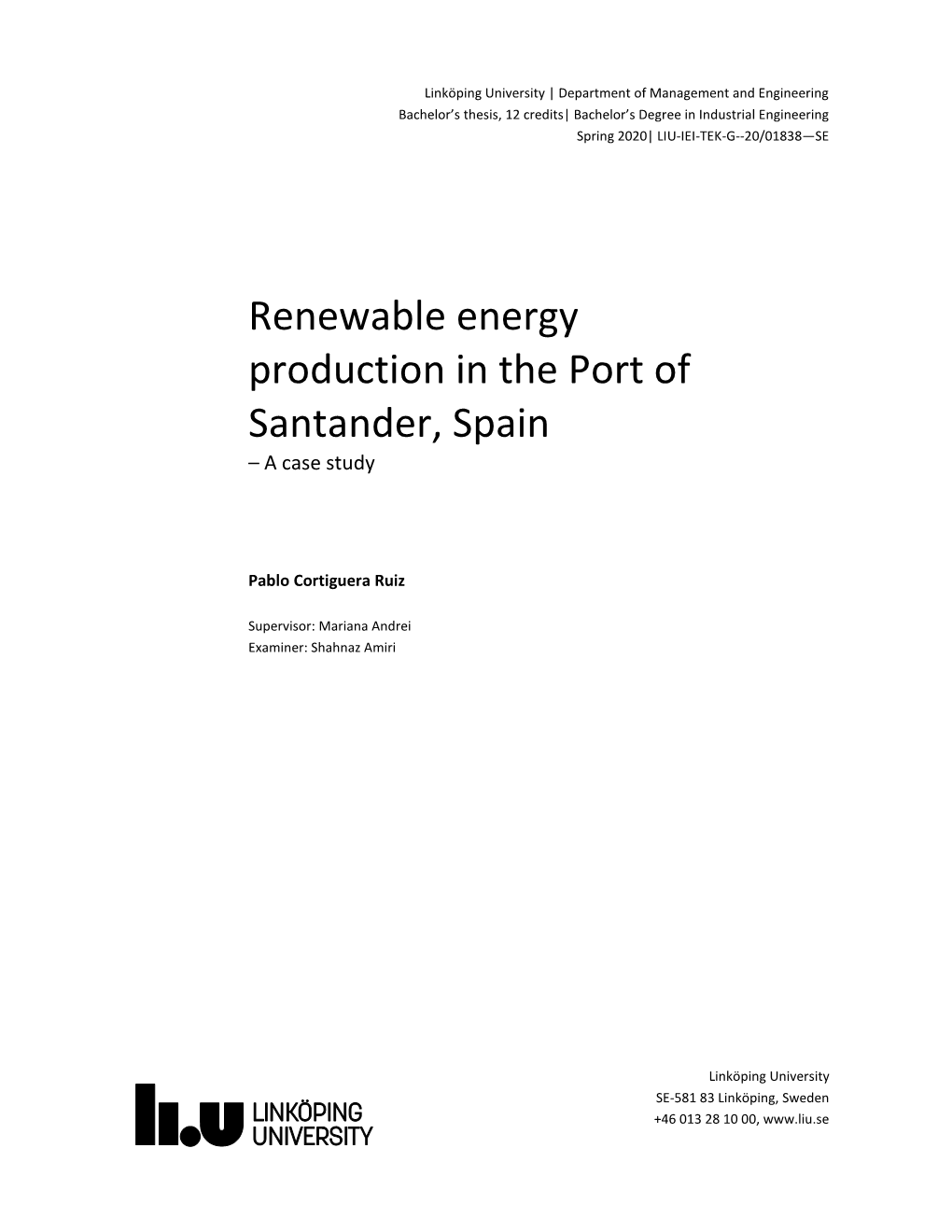 Renewable Energy Production in the Port of Santander, Spain – a Case Study