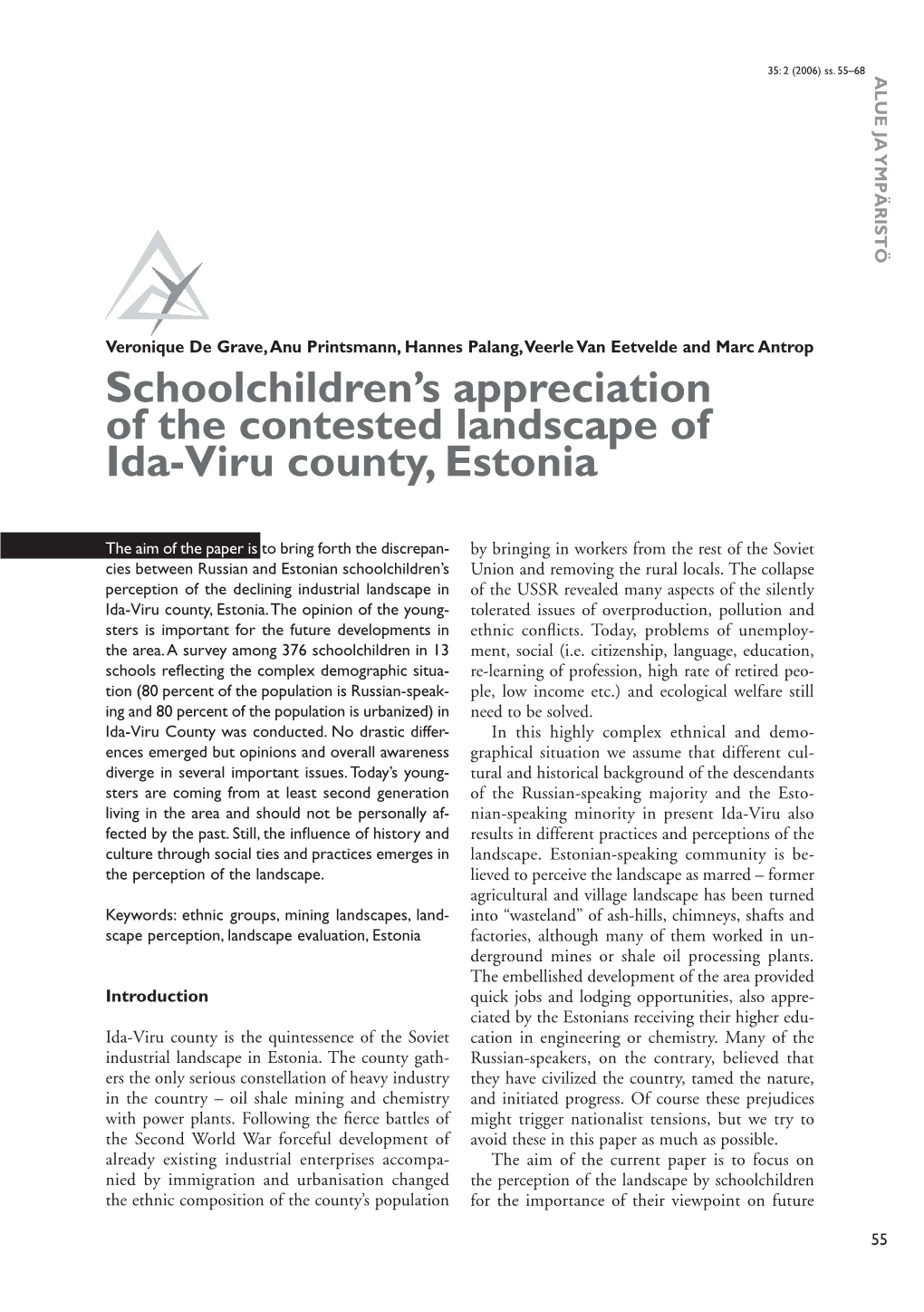 Schoolchildren's Appreciation of the Contested Landscape of Ida-Viru