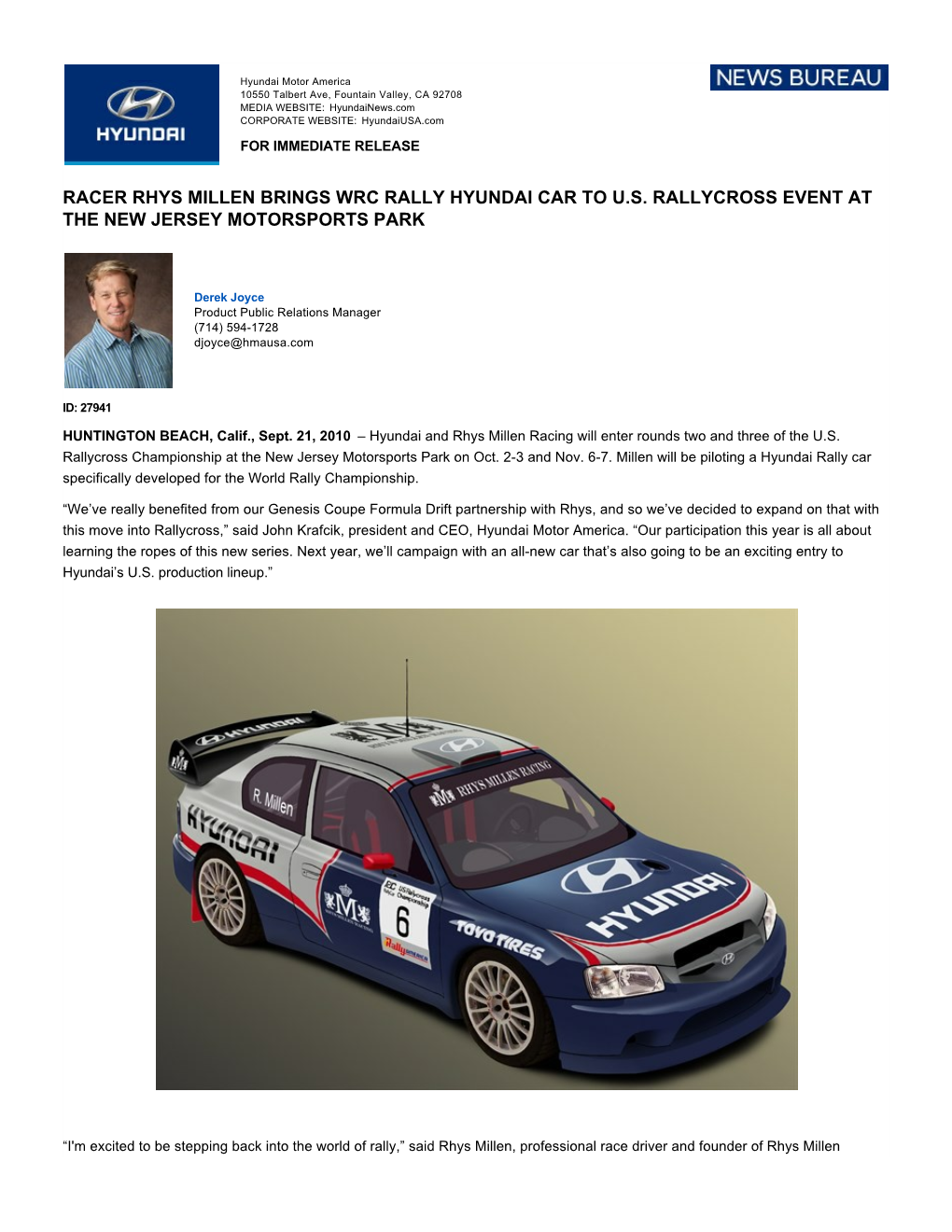 Racer Rhys Millen Brings Wrc Rally Hyundai Car to U.S. Rallycross Event at the New Jersey Motorsports Park