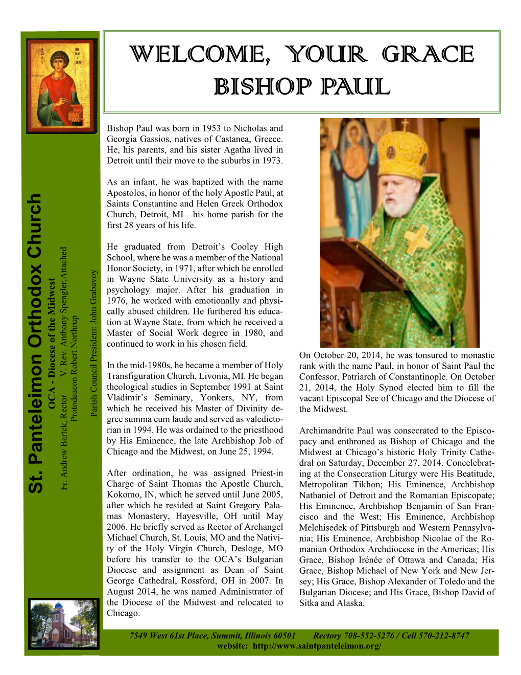 Welcome, Your Grace Bishop Paul