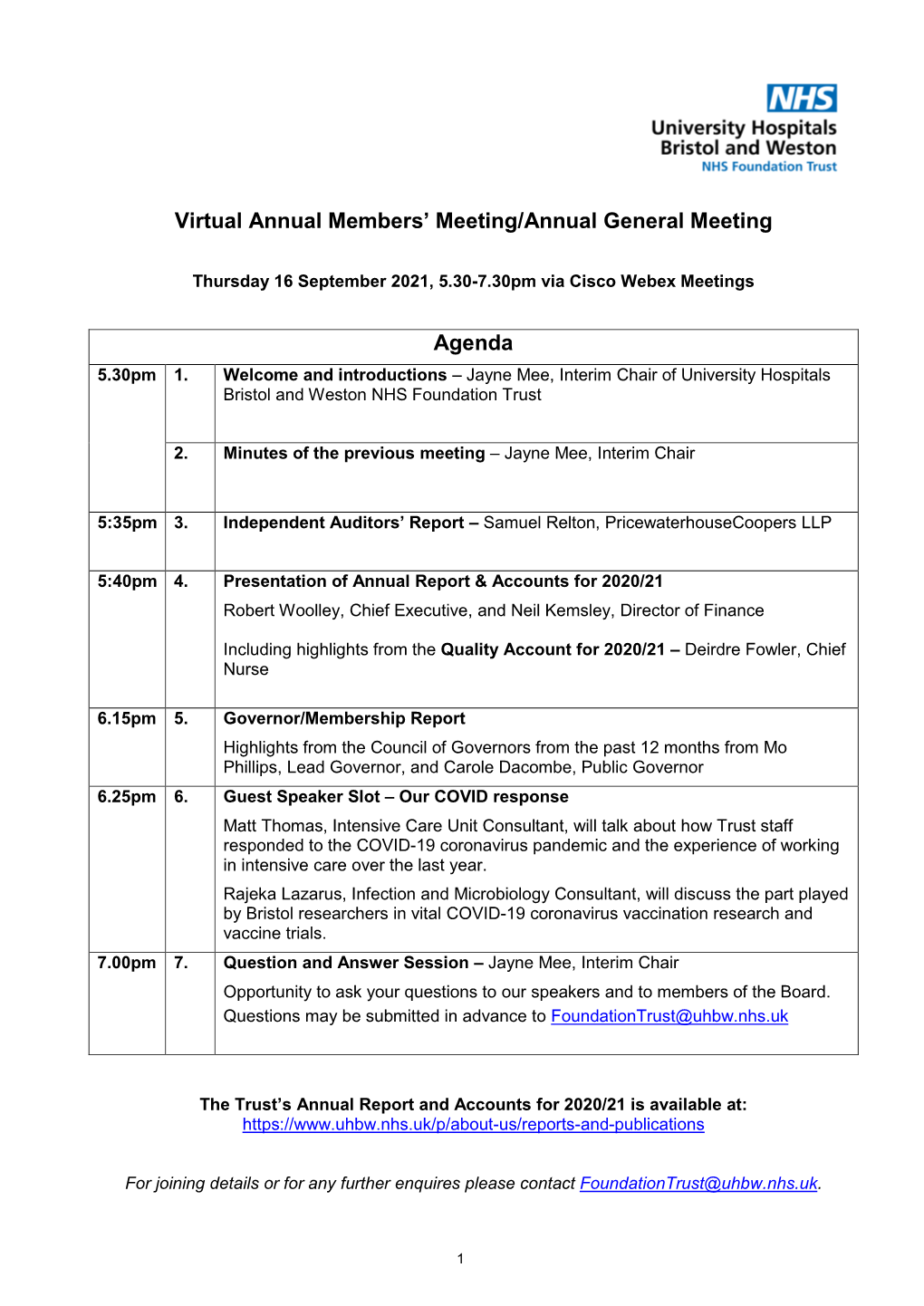 Virtual Annual Members' Meeting/Annual General Meeting
