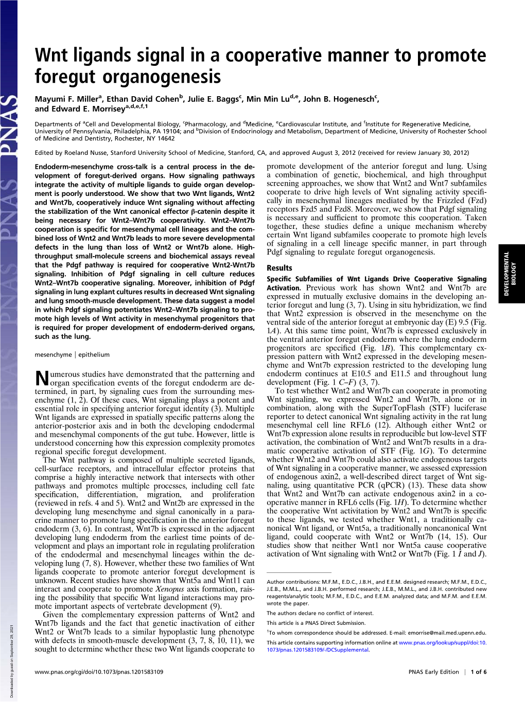 Wnt Ligands Signal in a Cooperative Manner to Promote Foregut Organogenesis