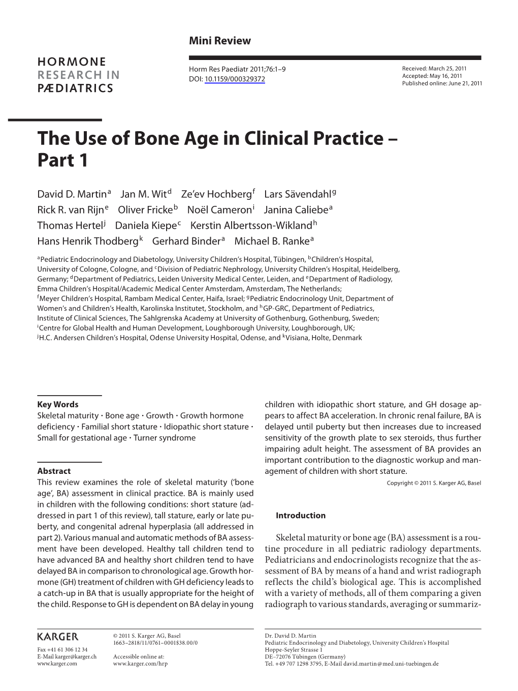 The Use of Bone Age in Clinical Practice – Part 1