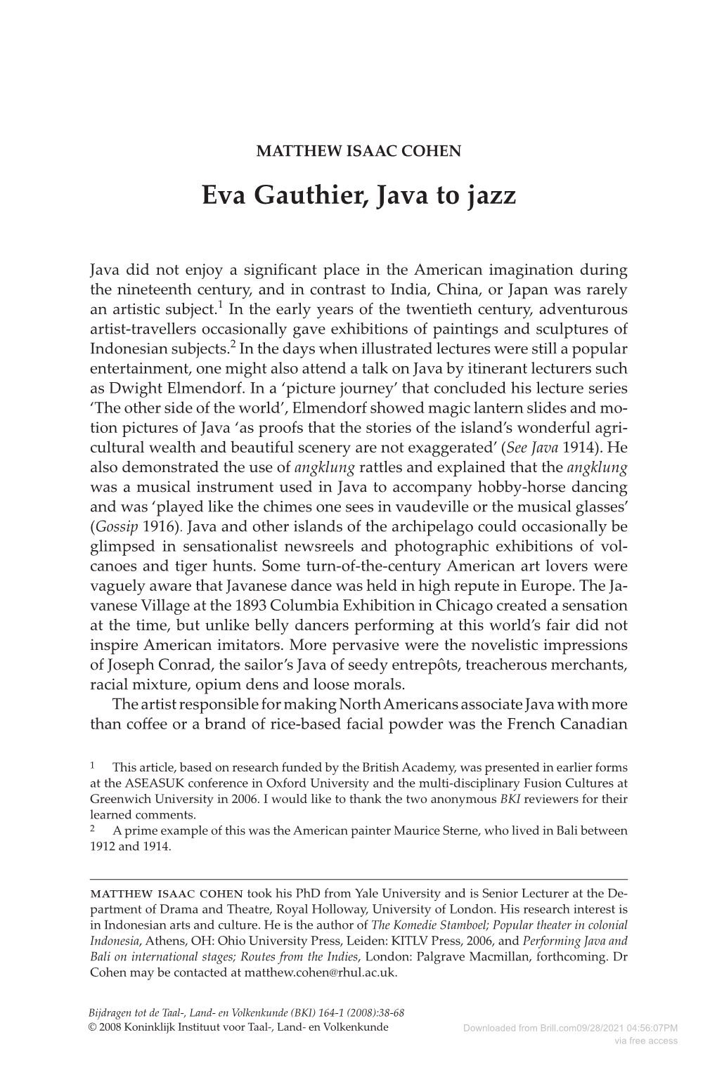 Eva Gauthier, Java to Jazz