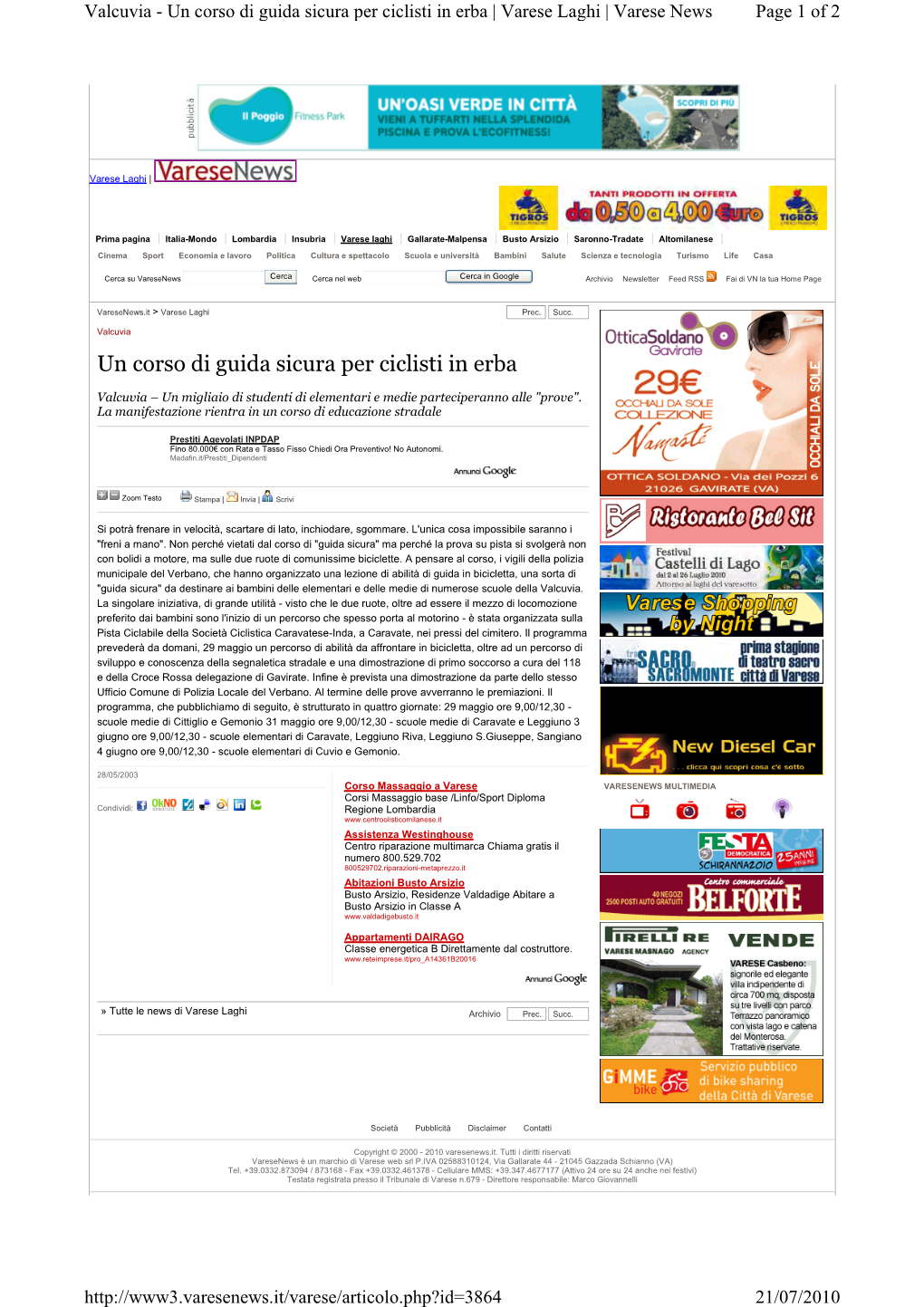 Un Corso Di Guida Sicura Per Ciclisti in Erba | Varese Laghi | Varese News Page 1 of 2