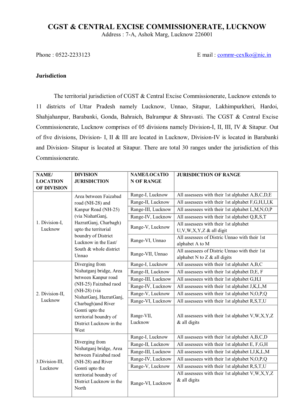 Cgst & Central Excise Commissionerate, Lucknow