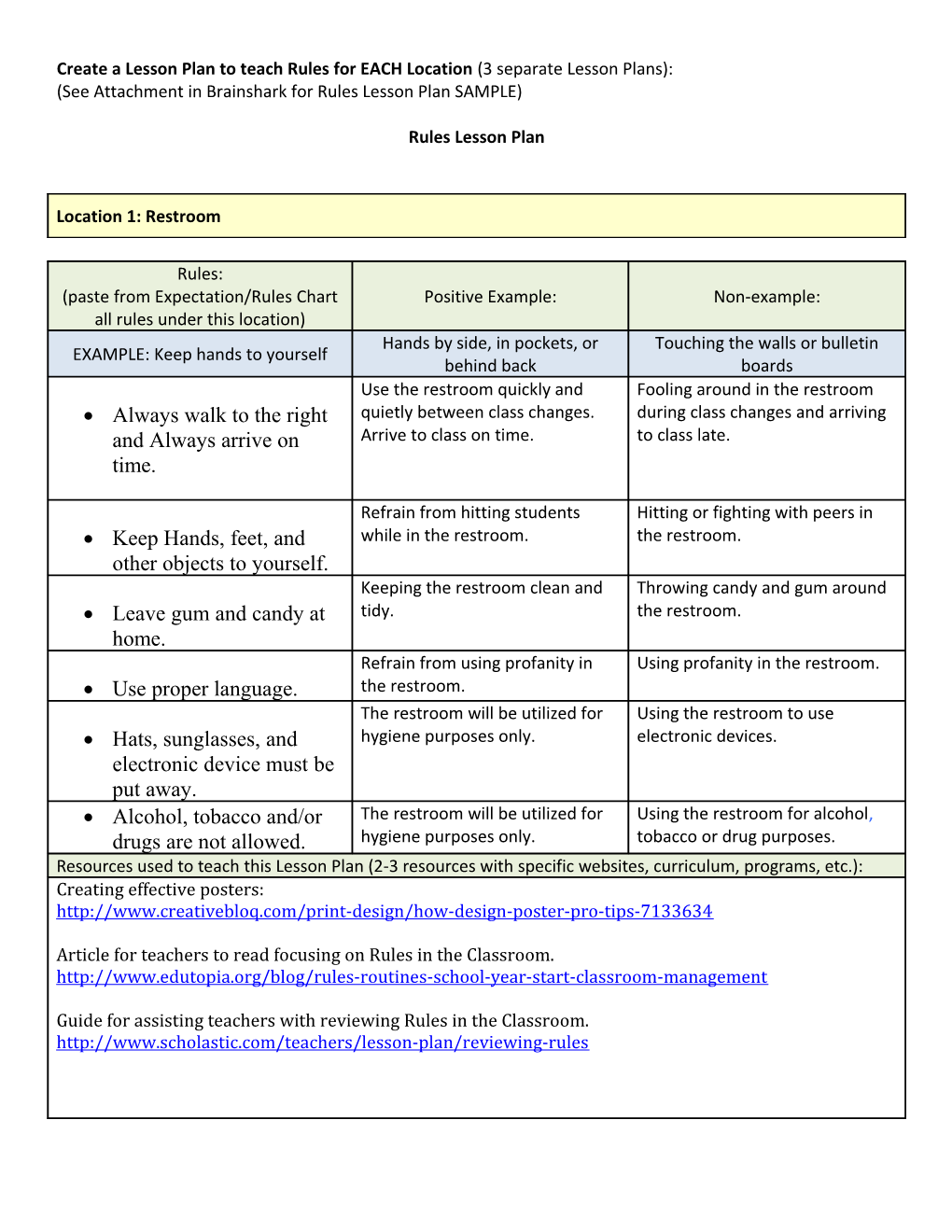 See Attachment in Brainshark for Rules Lesson Plan SAMPLE s3