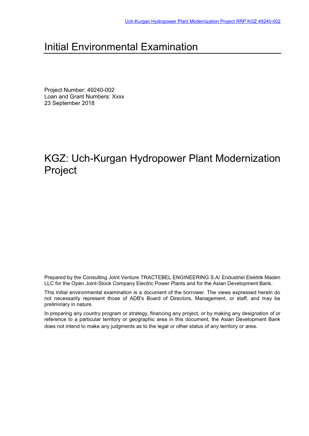 Uch-Kurgan Hydropower Plant Modernization Project RRP KGZ 49240-002