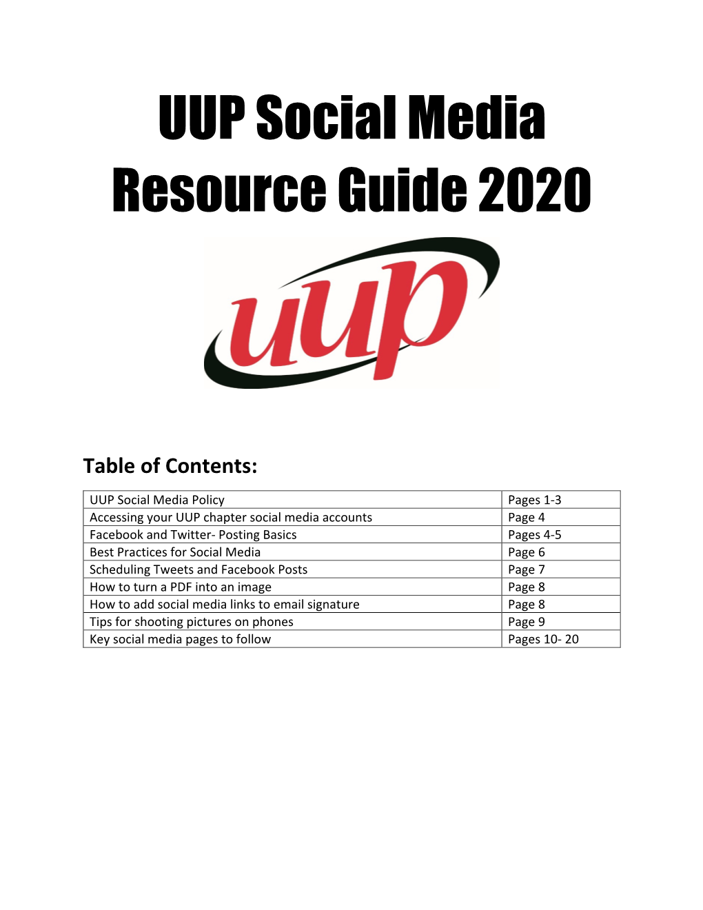 UUP Social Media Resource Guide 2020