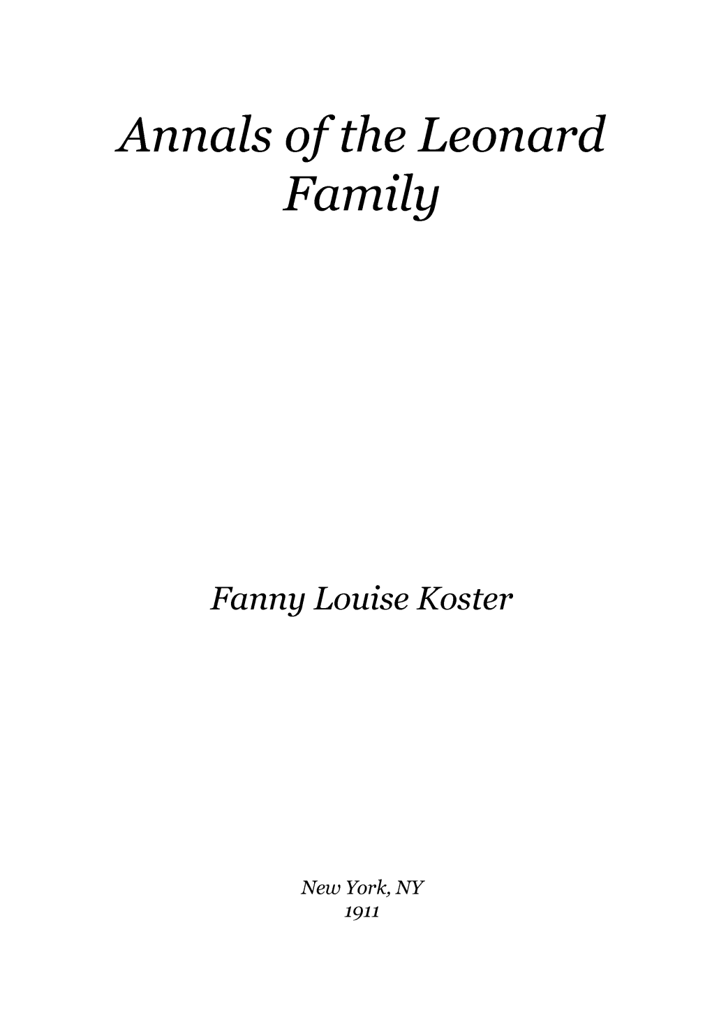 Annals of the Leonard Family