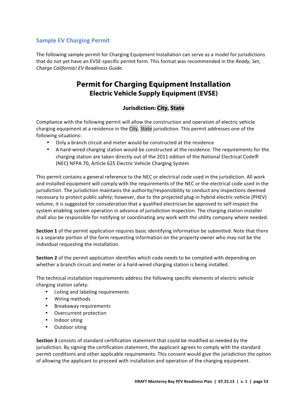 Permit for Charging Equipment Installation Can Serve As a Model for Jurisdictions That Do Not Yet Have an EVSE-Specific Permit Form