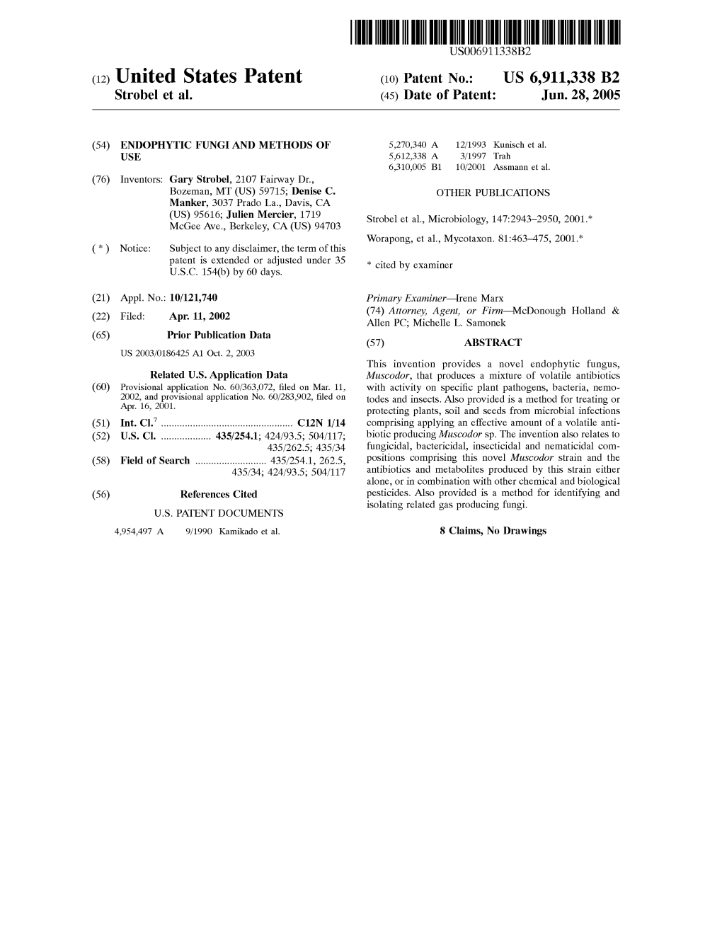 (12) United States Patent (10) Patent No.: US 6,911,338 B2 Strobel Et Al