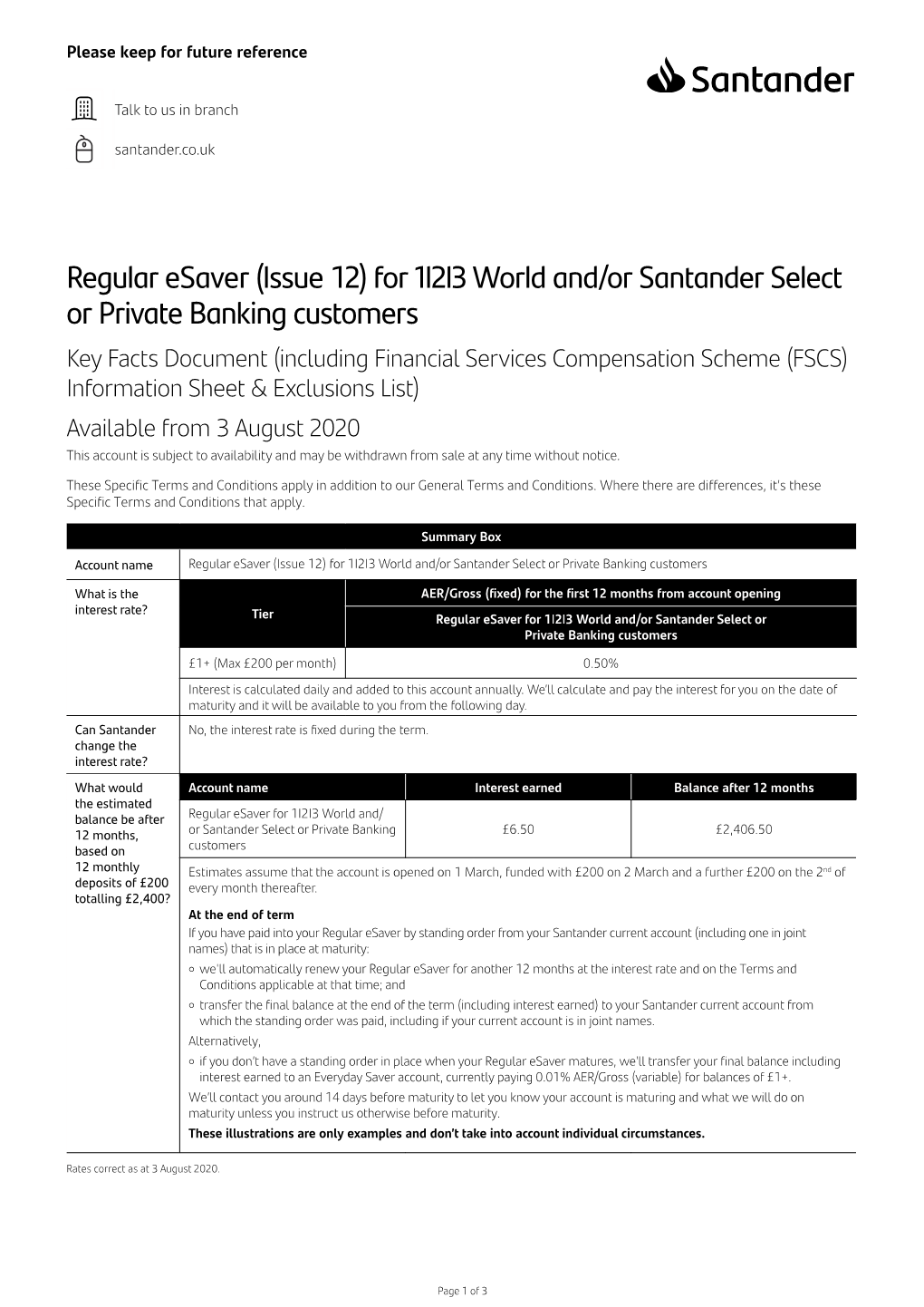 Regular Esaver (Issue 12) for 1I2I3 World And/Or Santander Select Or