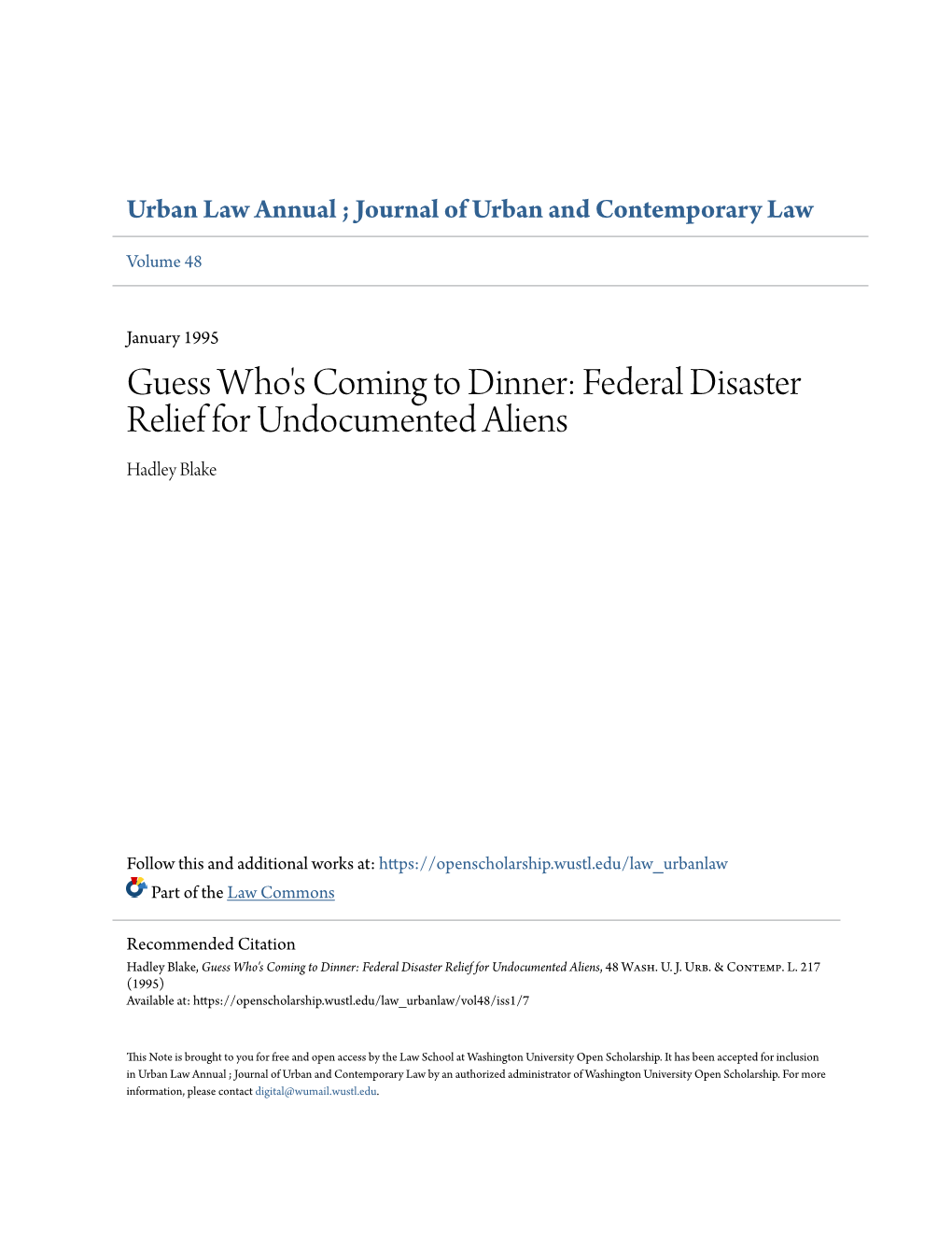 Federal Disaster Relief for Undocumented Aliens Hadley Blake