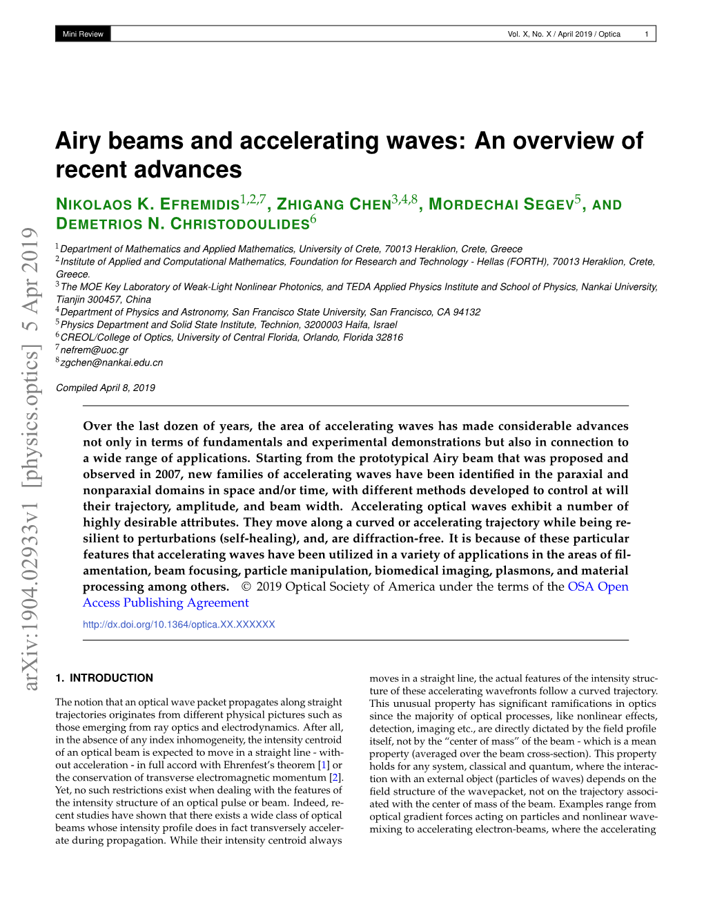 Airy Beams and Accelerating Waves: an Overview of Recent Advances