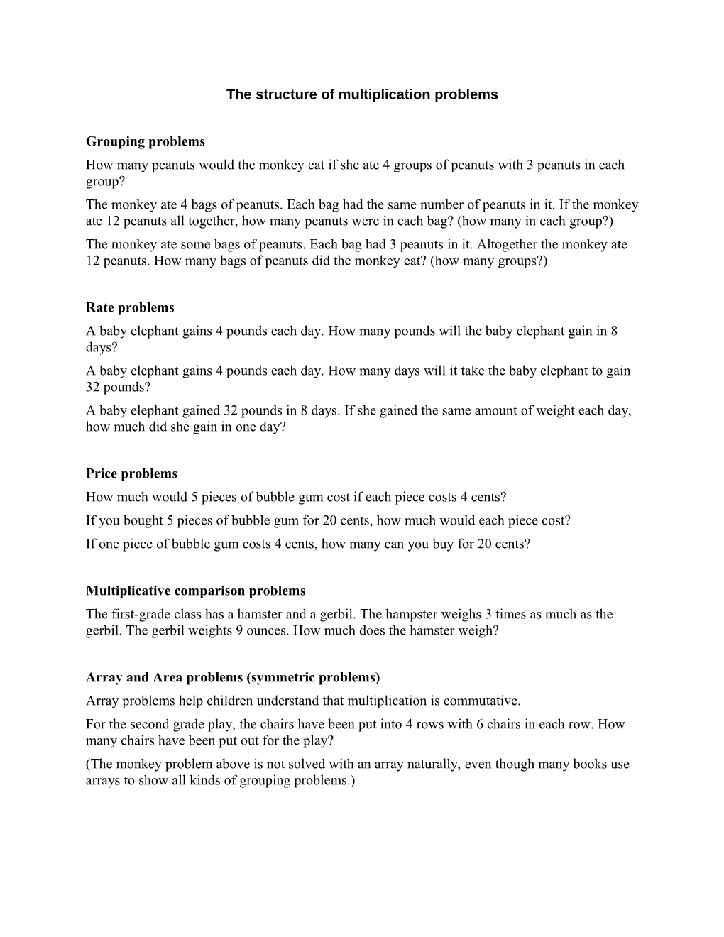 Well-Structured Problems for Multiplication and Division