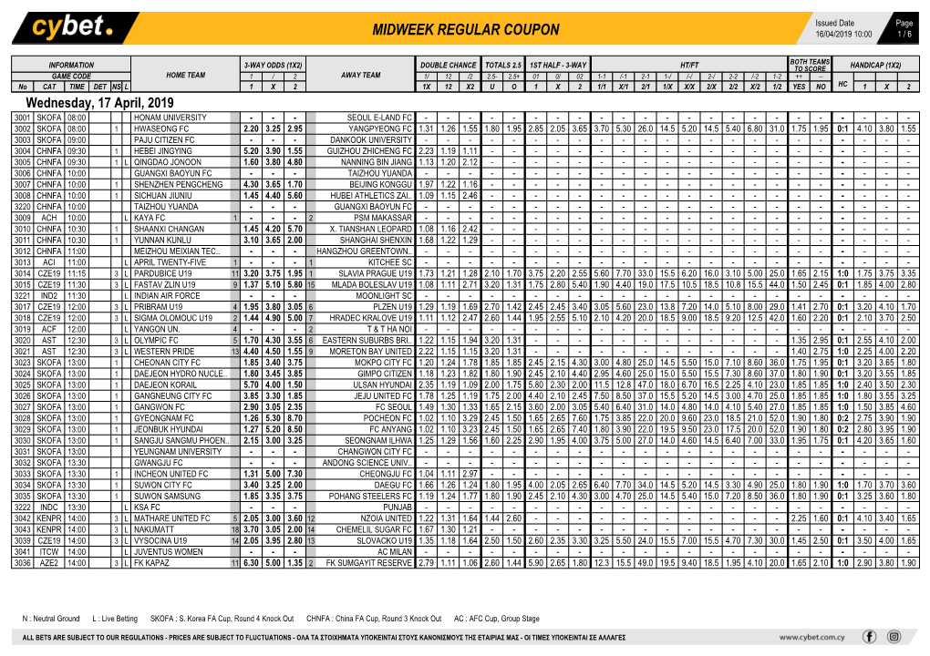 Midweek Regular Coupon 16/04/2019 10:00 1 / 6